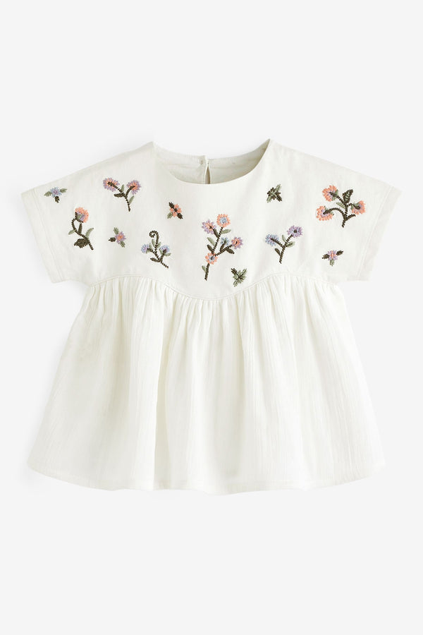 Cream Floral Short Sleeve Blouse (3mths-7yrs)