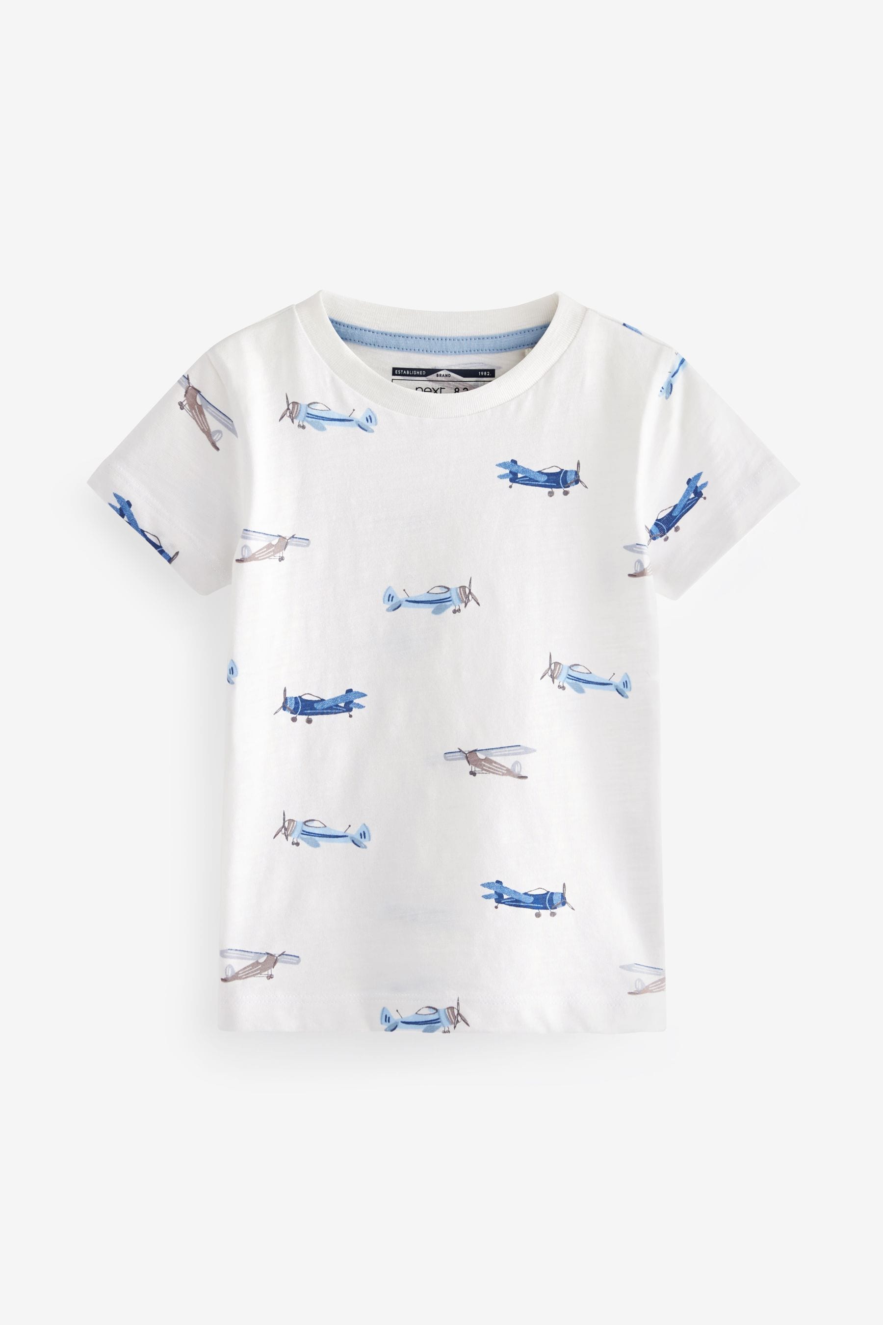 White Plane Short Sleeve All Over Print T-Shirt (3mths-7yrs)