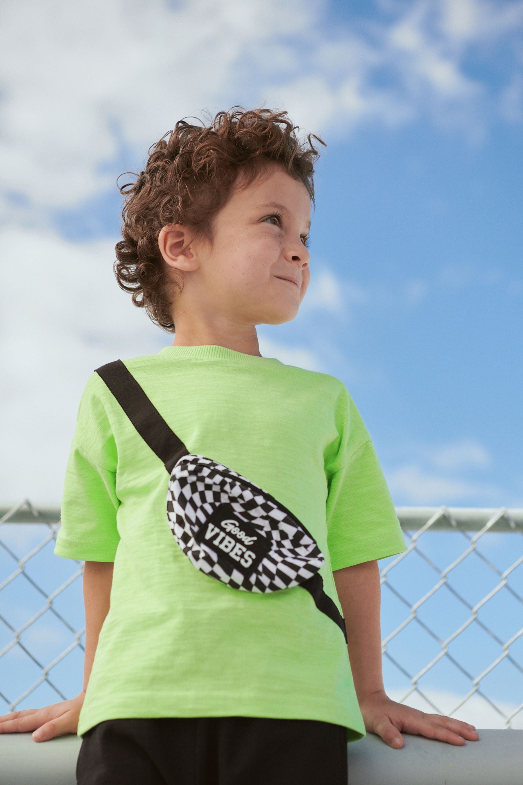 Green/Black Checkerboard Bumbag Short Sleeve T-Shirt And Shorts Set (3mths-7yrs)