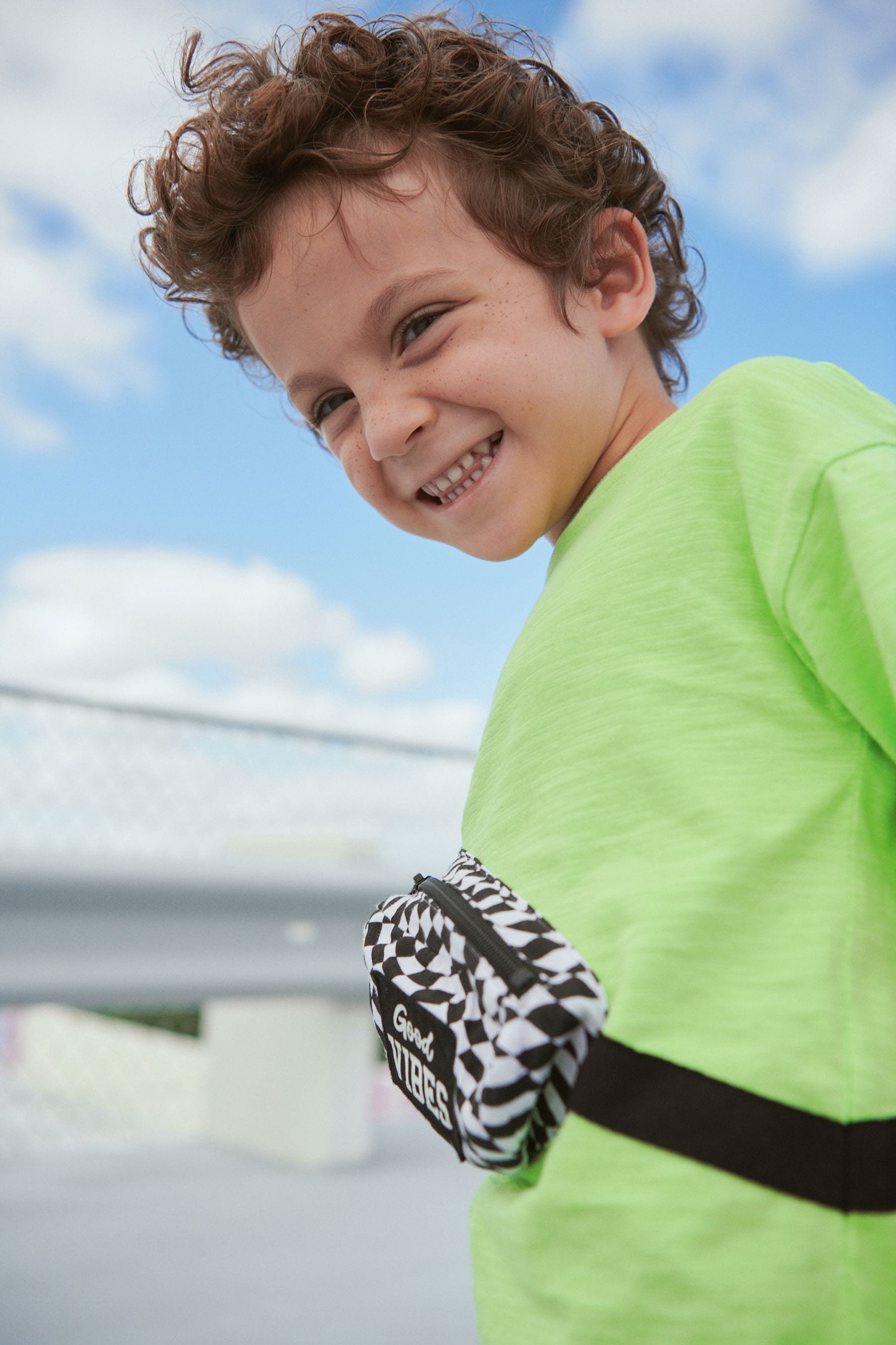 Green/Black Checkerboard Bumbag Short Sleeve T-Shirt And Shorts Set (3mths-7yrs)