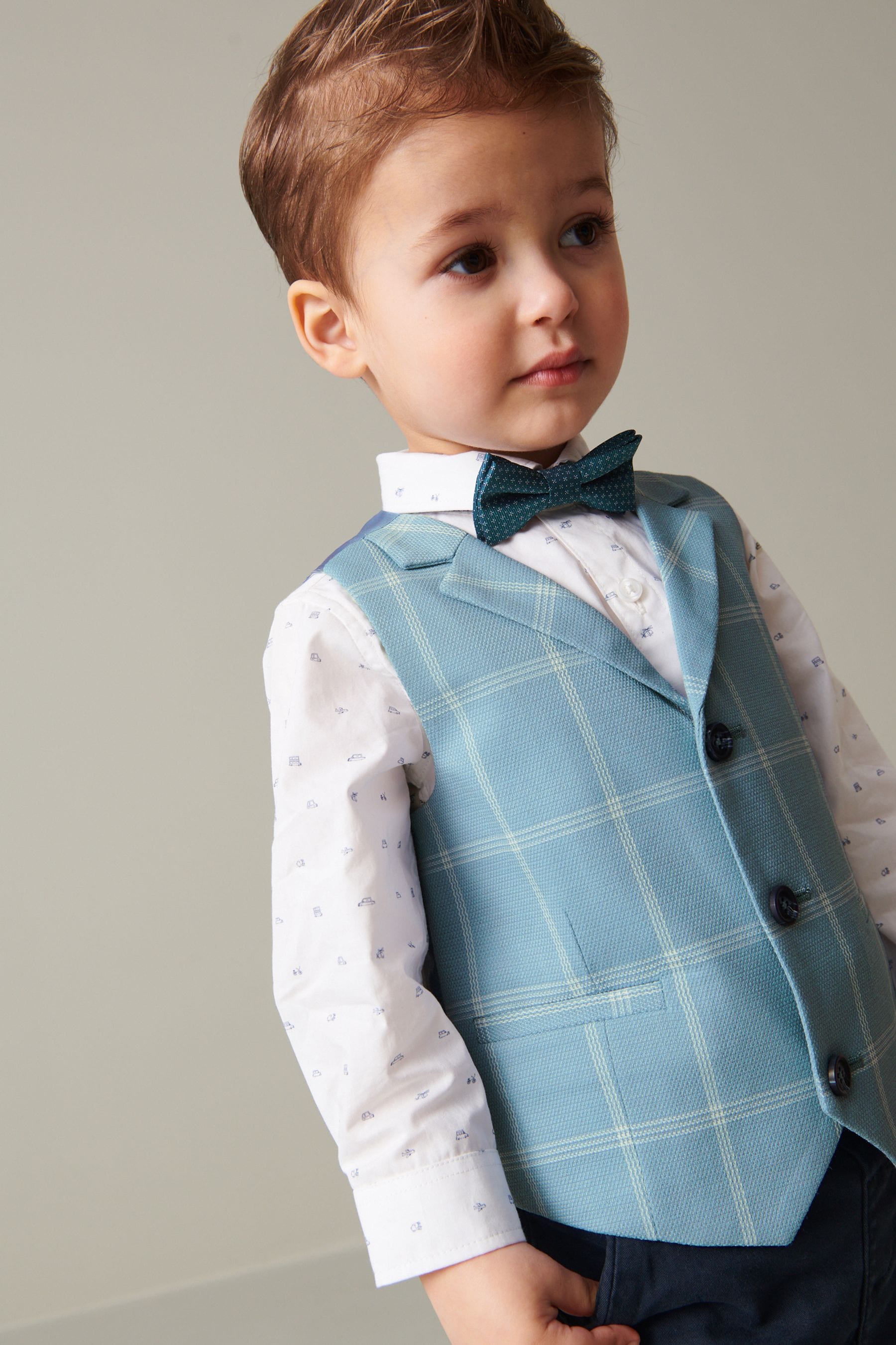 Blue Check Waistcoat Set With Shirt And Bow Tie (3mths-7yrs)