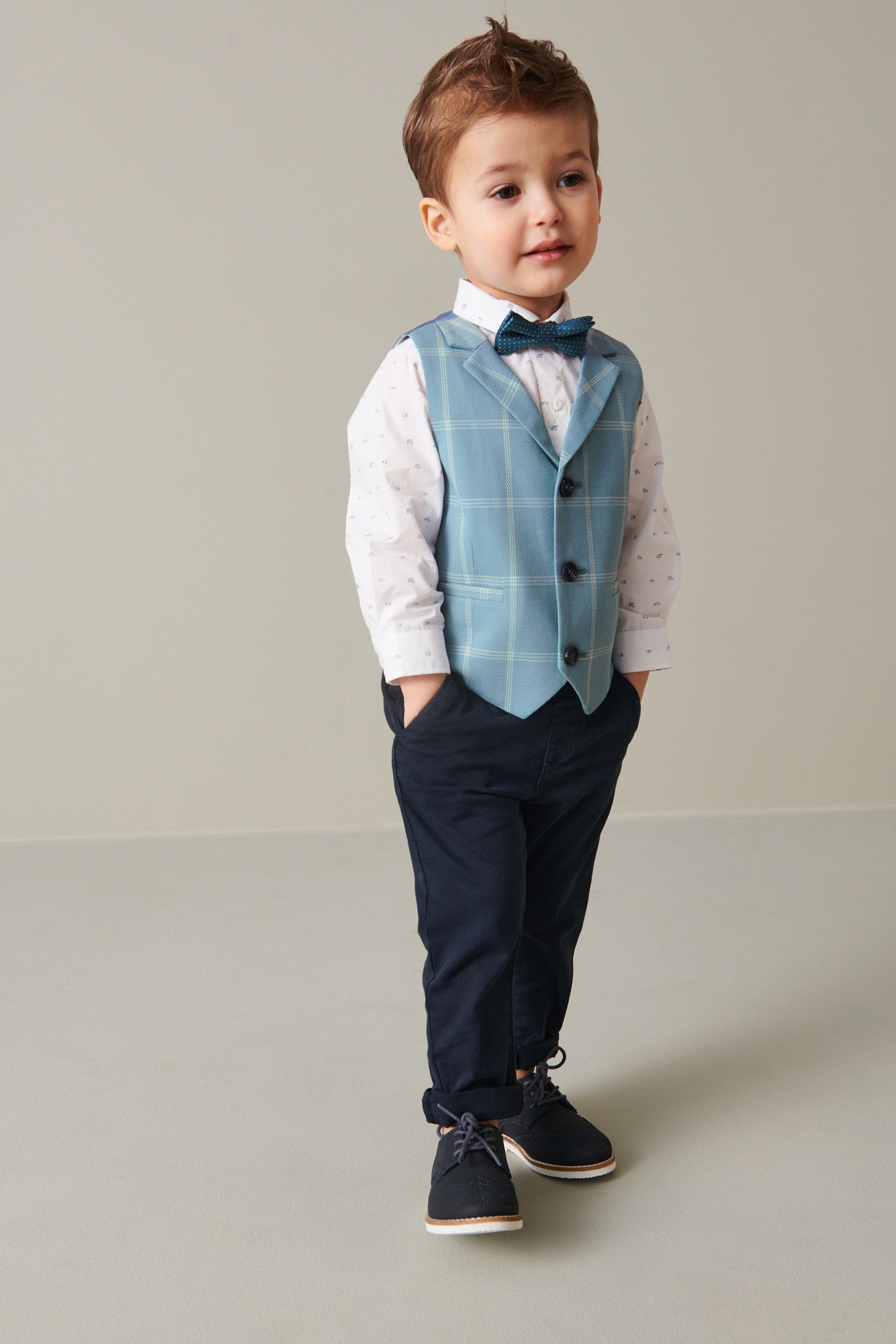 Blue Check Waistcoat Set With Shirt And Bow Tie (3mths-7yrs)