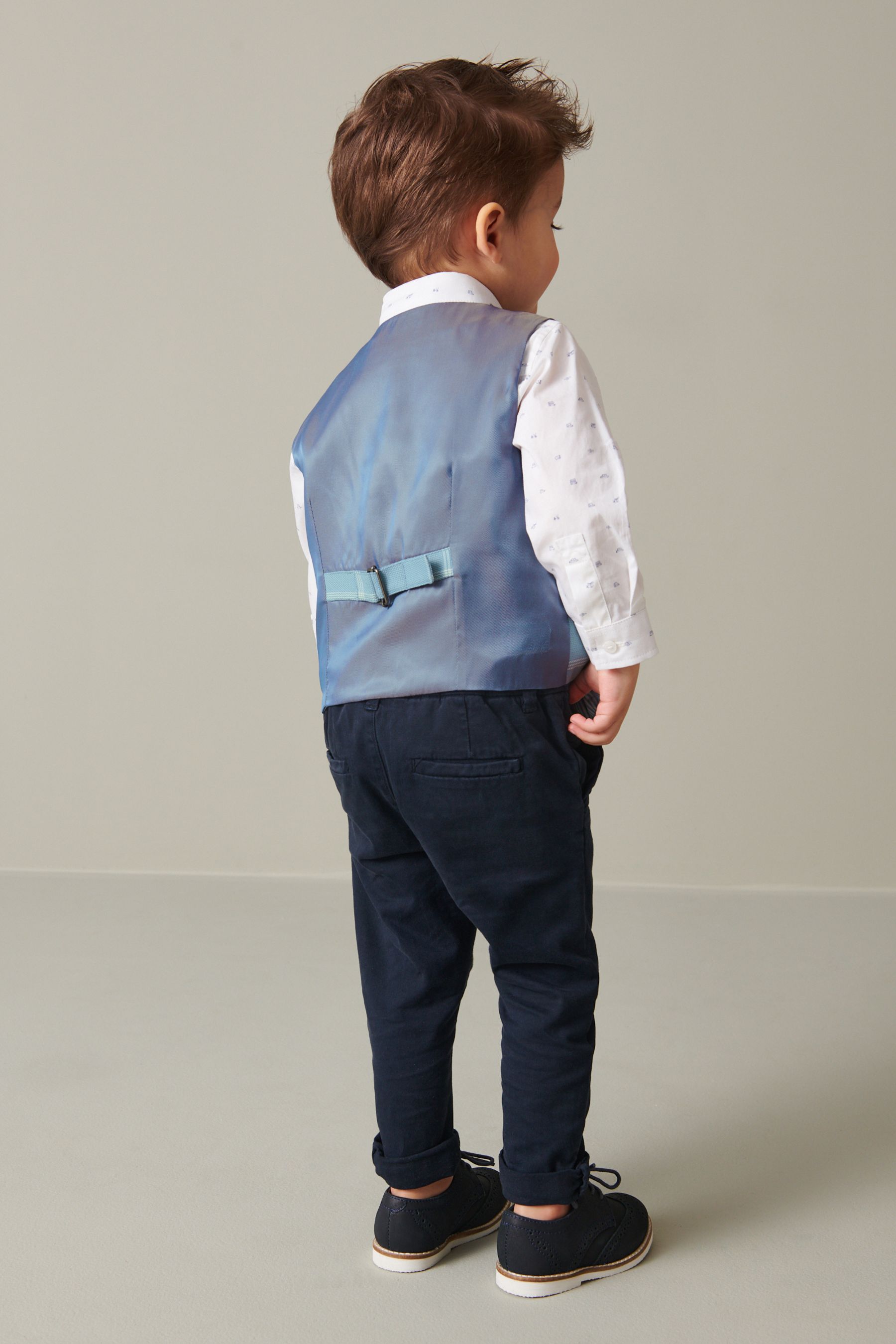 Blue Check Waistcoat Set With Shirt And Bow Tie (3mths-7yrs)