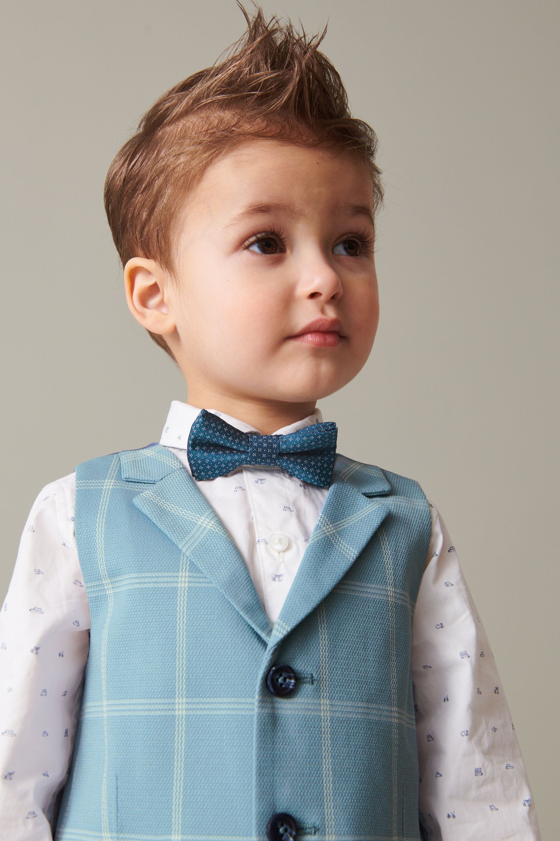 Blue Check Waistcoat Set With Shirt And Bow Tie (3mths-7yrs)