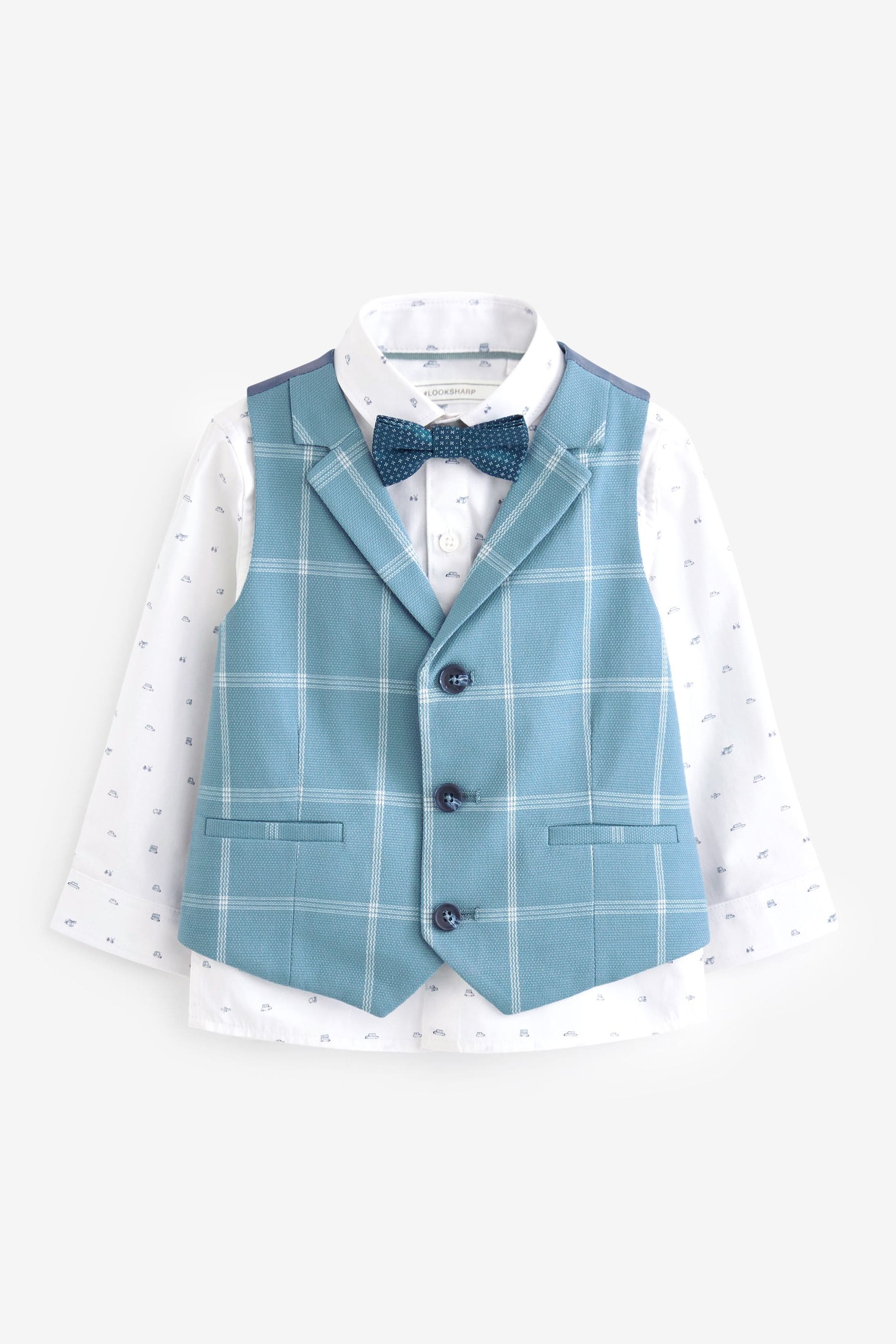 Blue Check Waistcoat Set With Shirt And Bow Tie (3mths-7yrs)