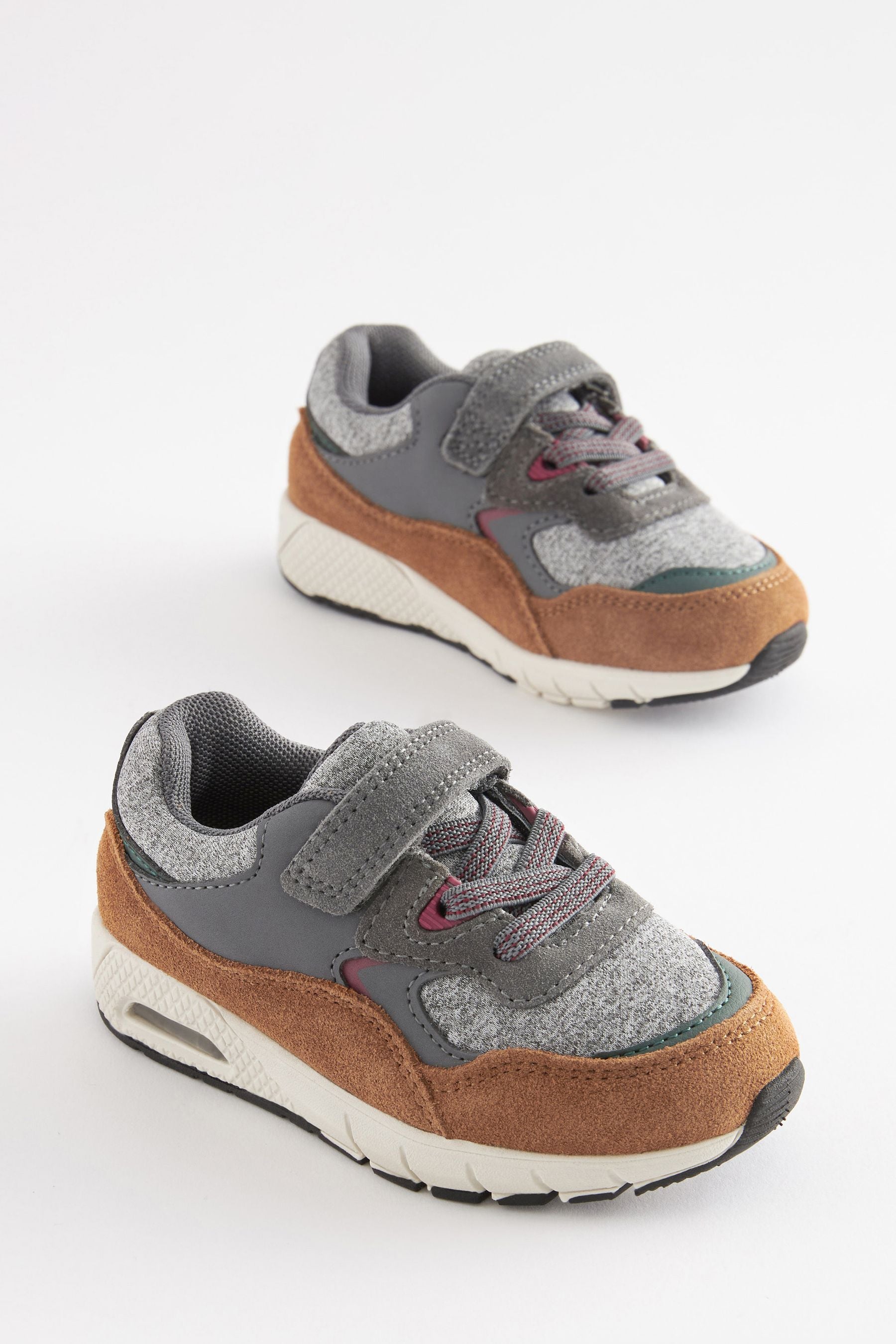 Grey/Brown Elastic Lace Trainers