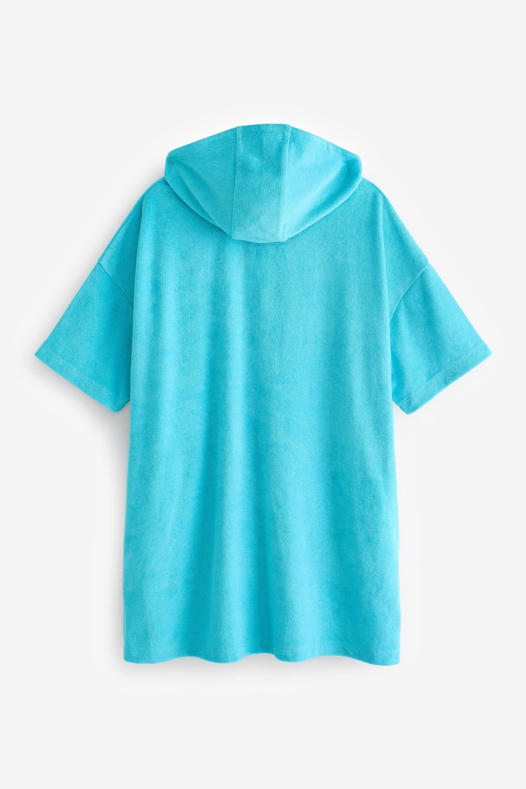 Aqua Blue Oversized Hooded Towelling Cover-Up