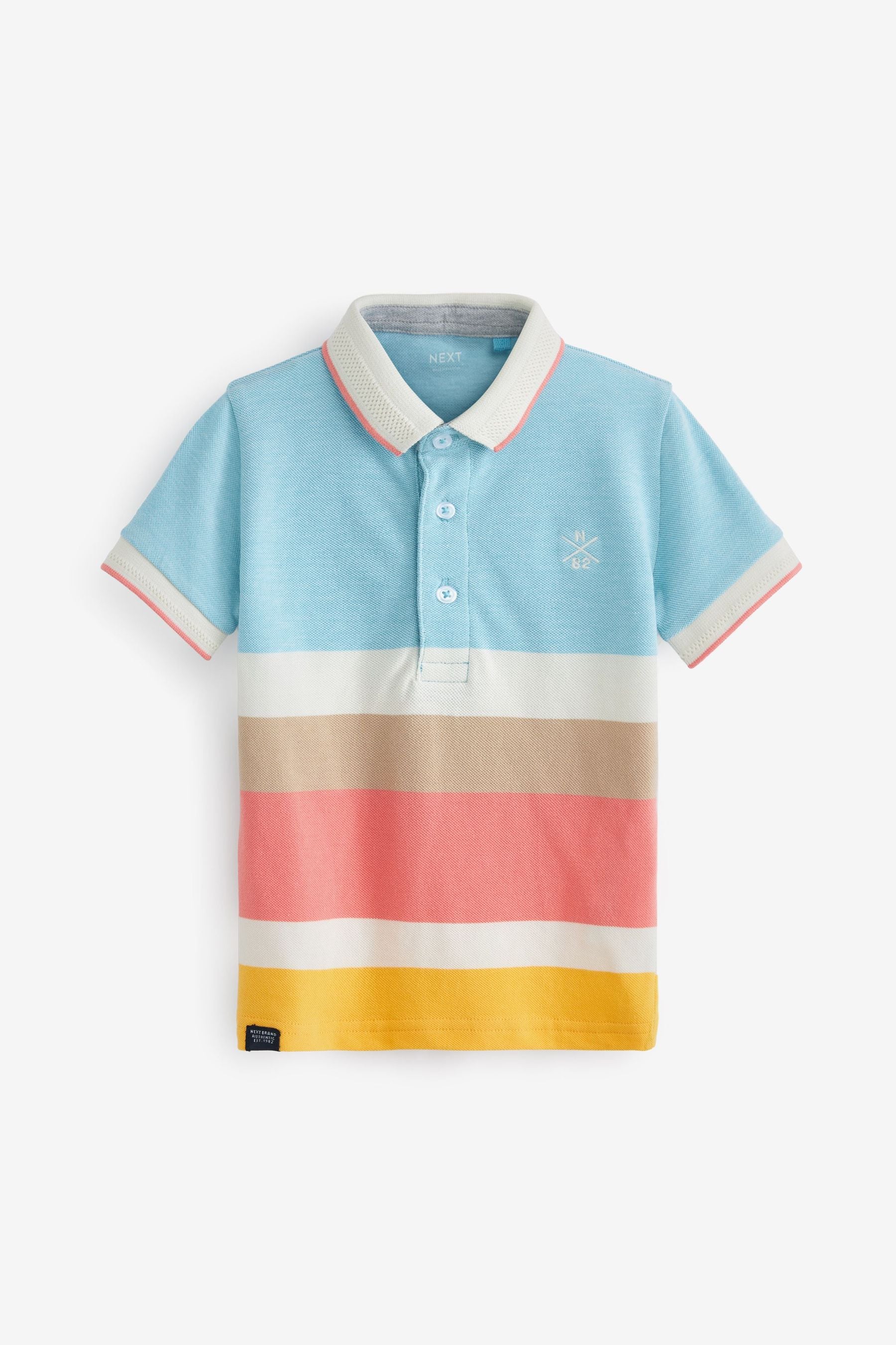 Multicolour Pastels Short Sleeve Stripe Pique Jersey Polo Shirt (3mths-7yrs)