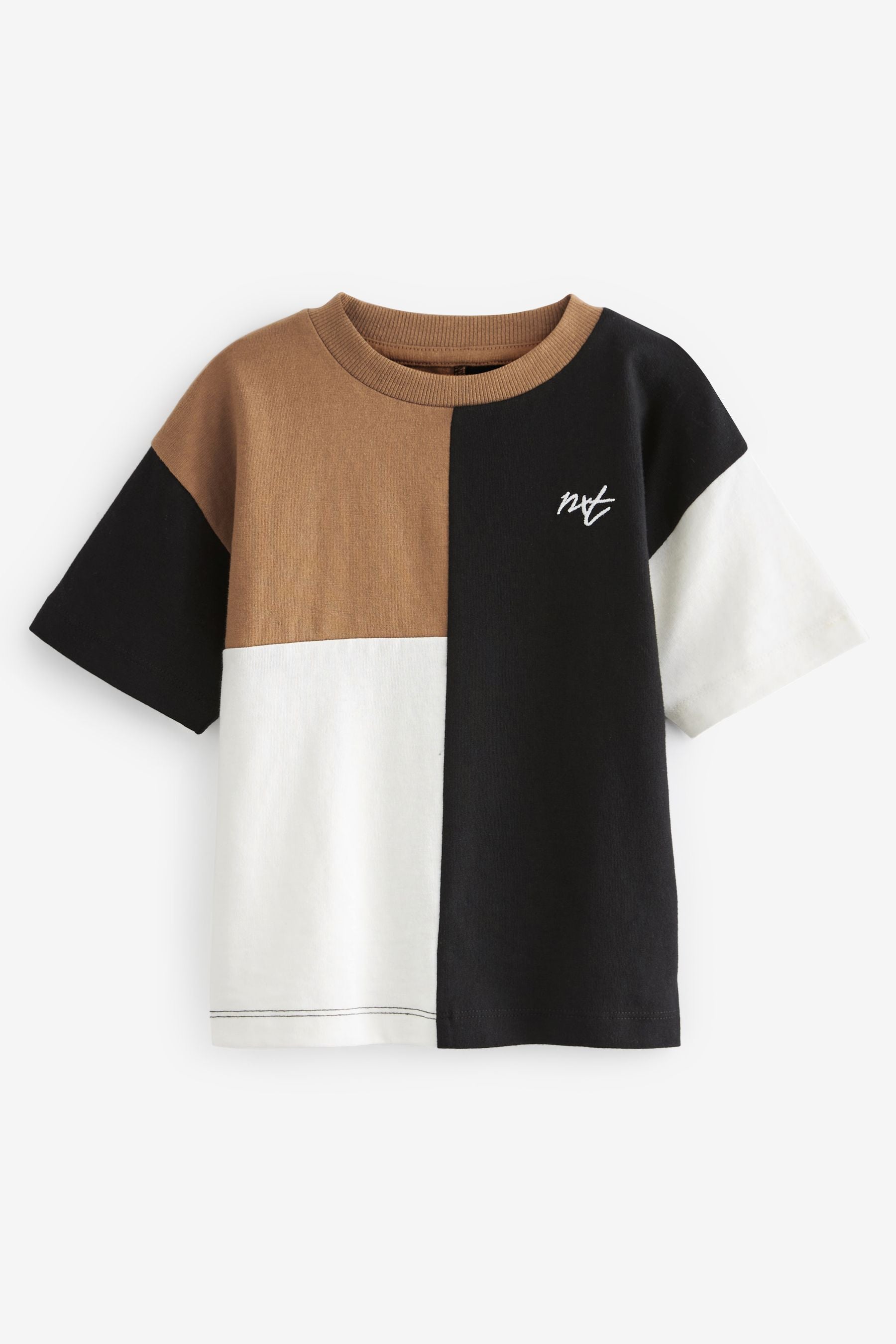 Black/Tan Brown Oversized Short Sleeve Colourblock T-Shirt (3mths-7yrs)