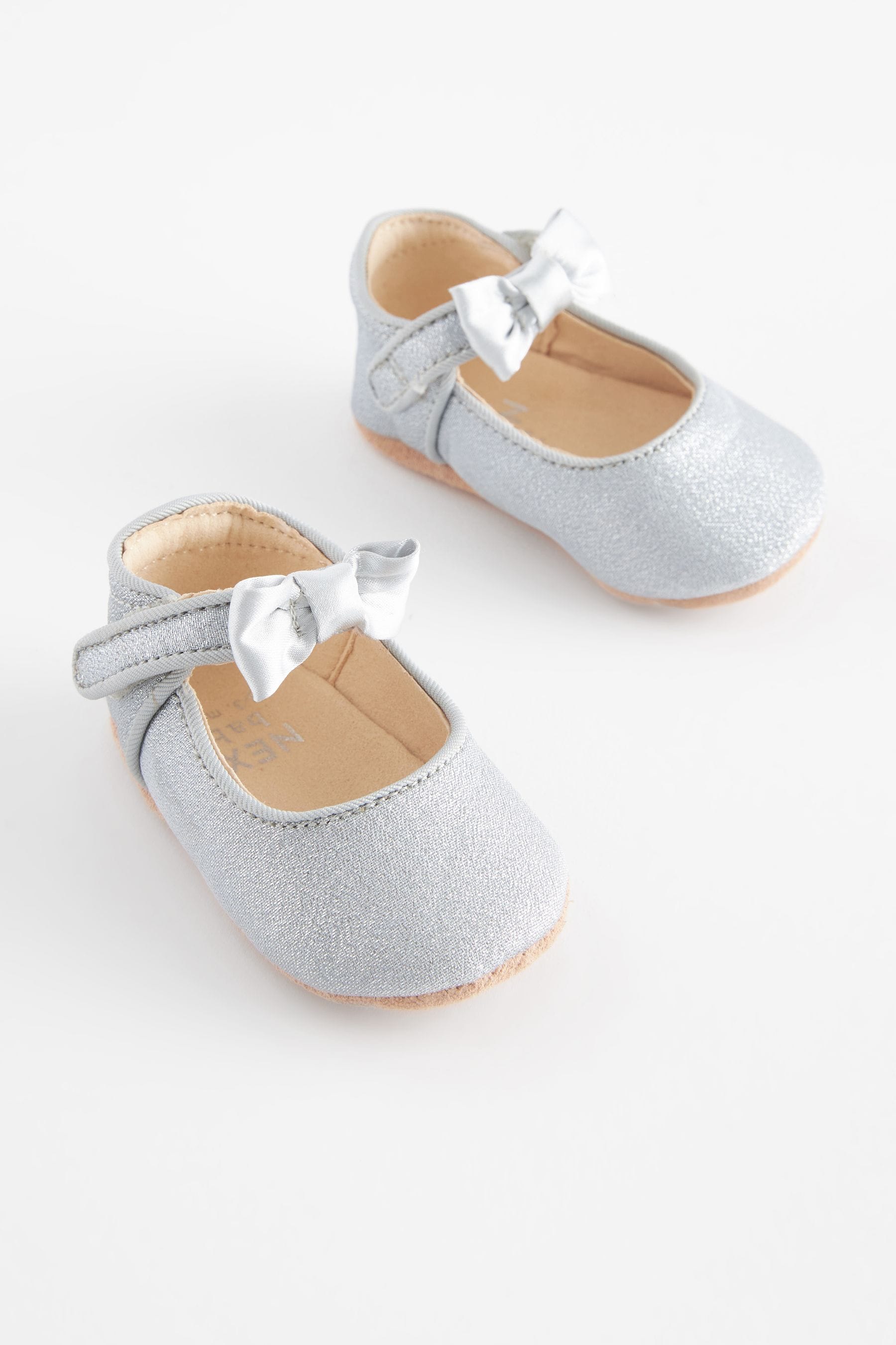 Silver Shimmer Satin Bow Occasion Mary Jane Baby Shoes (0-18mths)