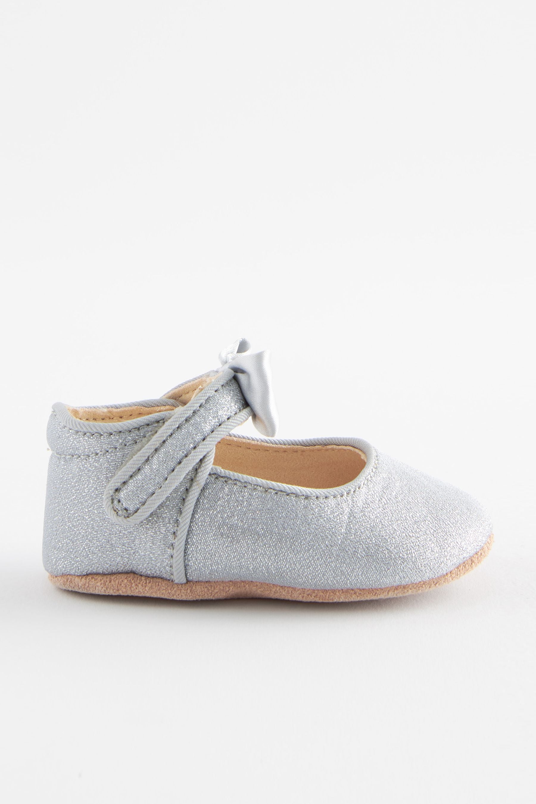 Silver Shimmer Satin Bow Occasion Mary Jane Baby Shoes (0-18mths)