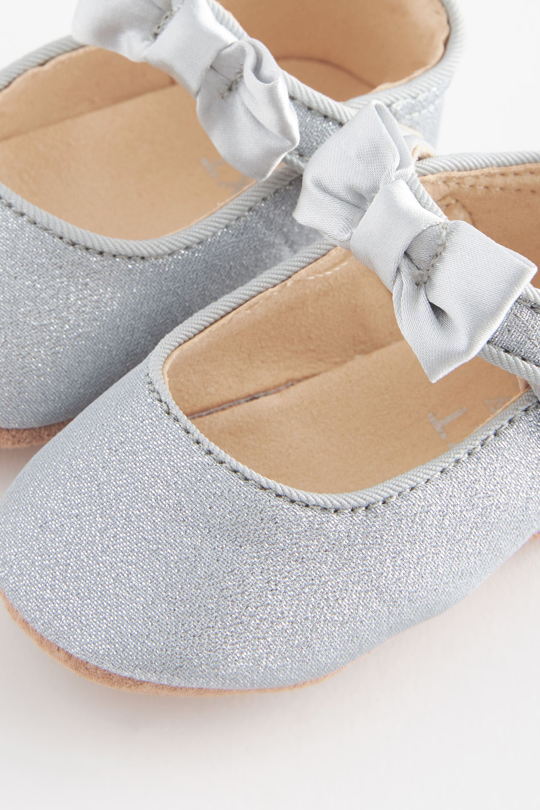 Silver Shimmer Satin Bow Occasion Mary Jane Baby Shoes (0-18mths)