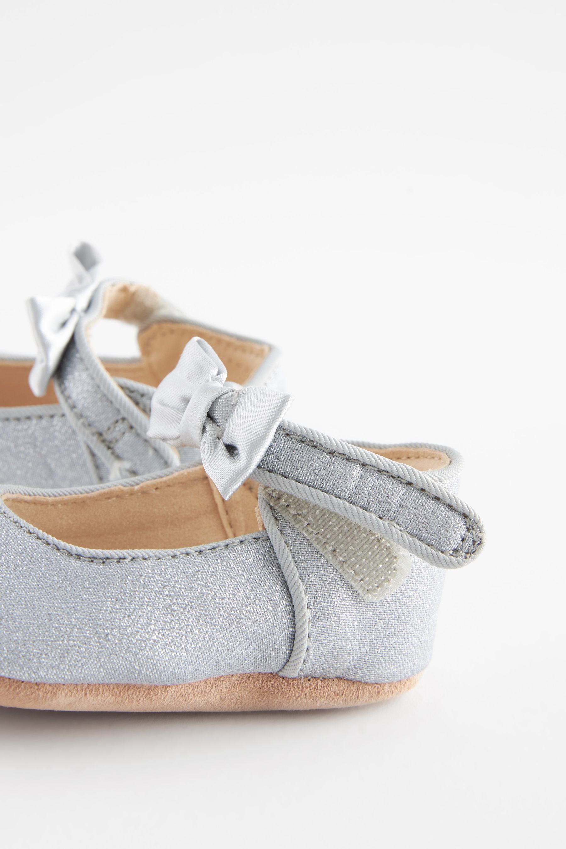 Silver Shimmer Satin Bow Occasion Mary Jane Baby Shoes (0-18mths)