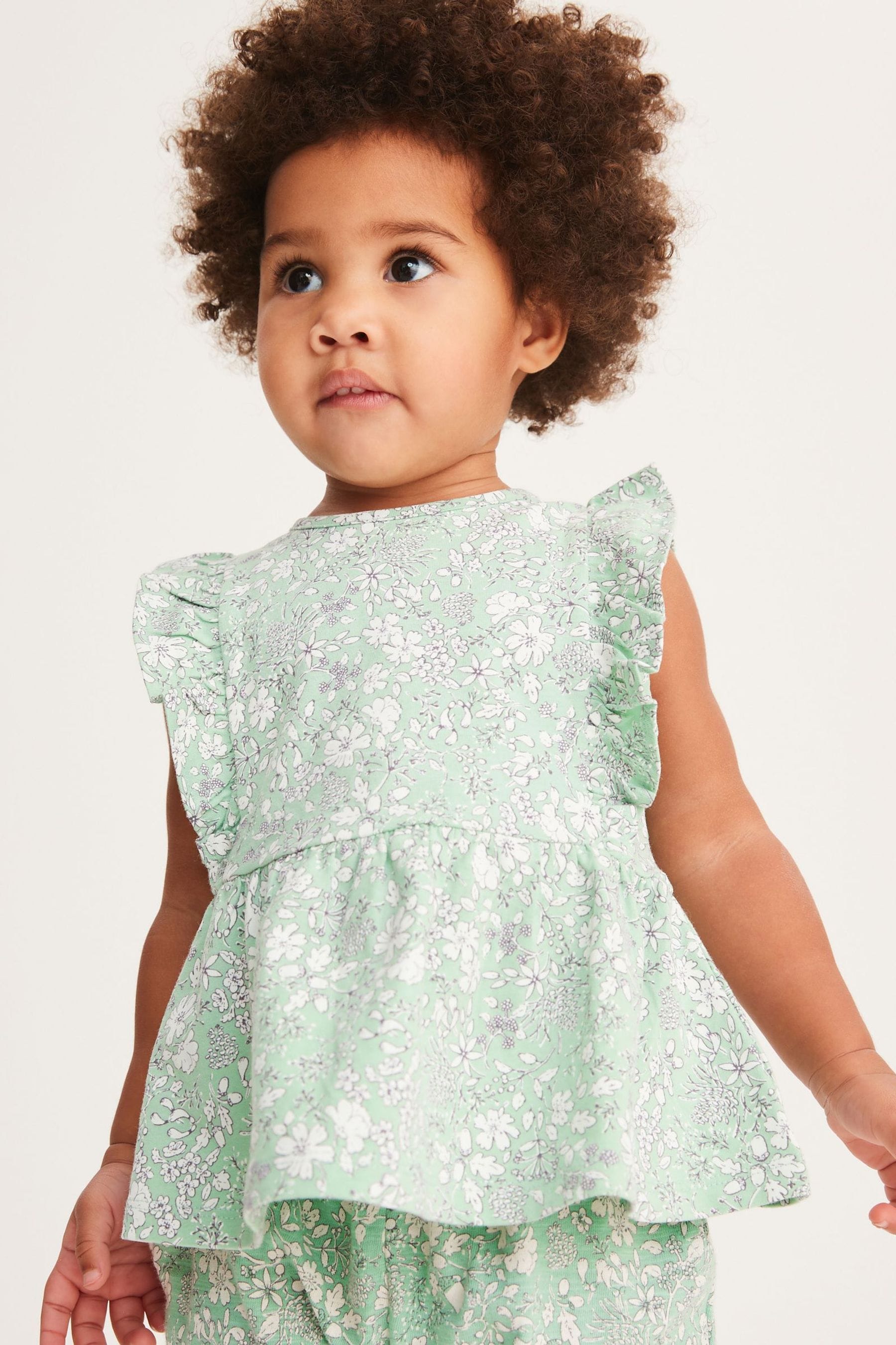 Sage Green Ditsy Cotton Frill Peplum Vest (3mths-7yrs)