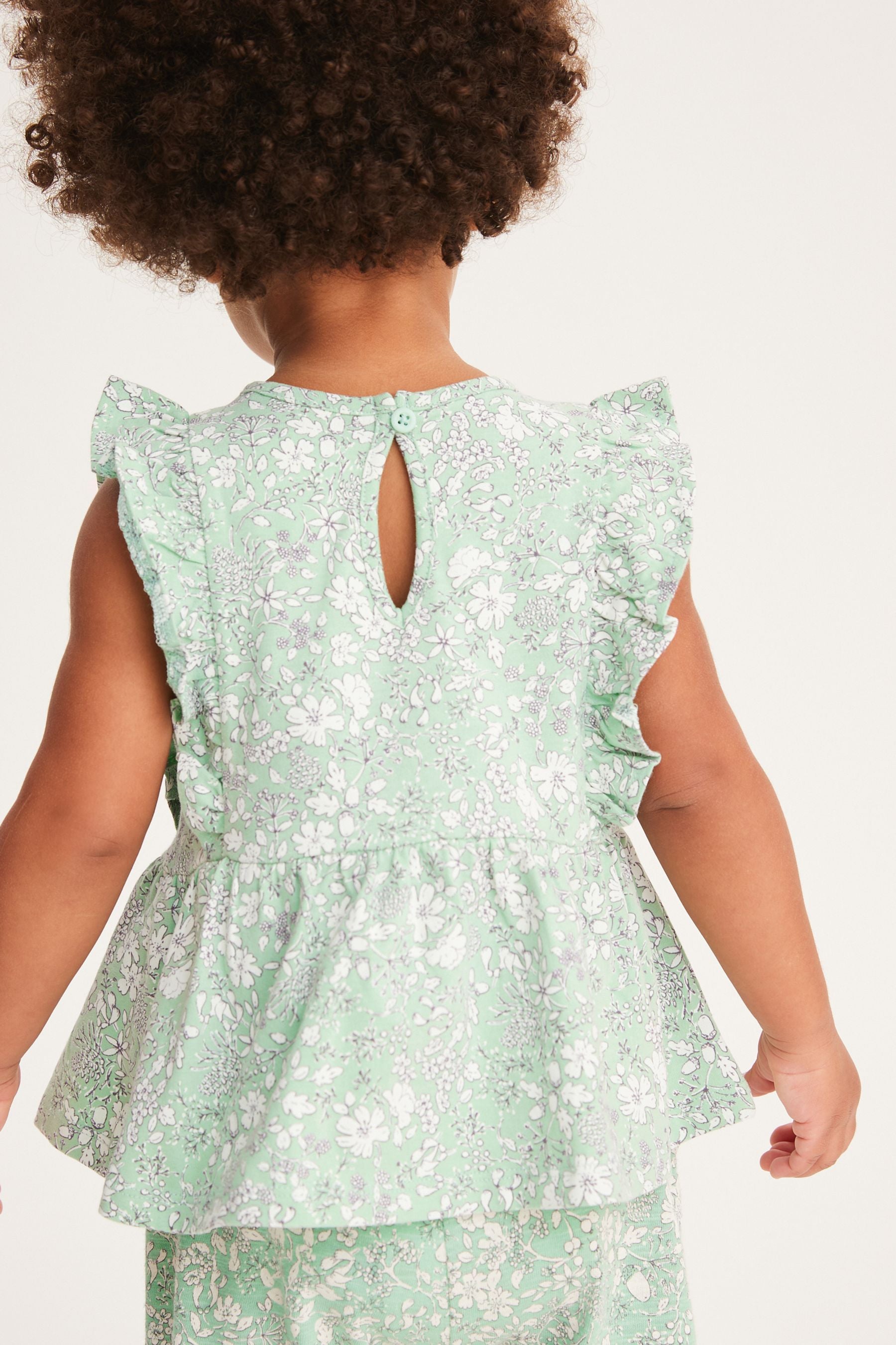 Sage Green Ditsy Cotton Frill Peplum Vest (3mths-7yrs)