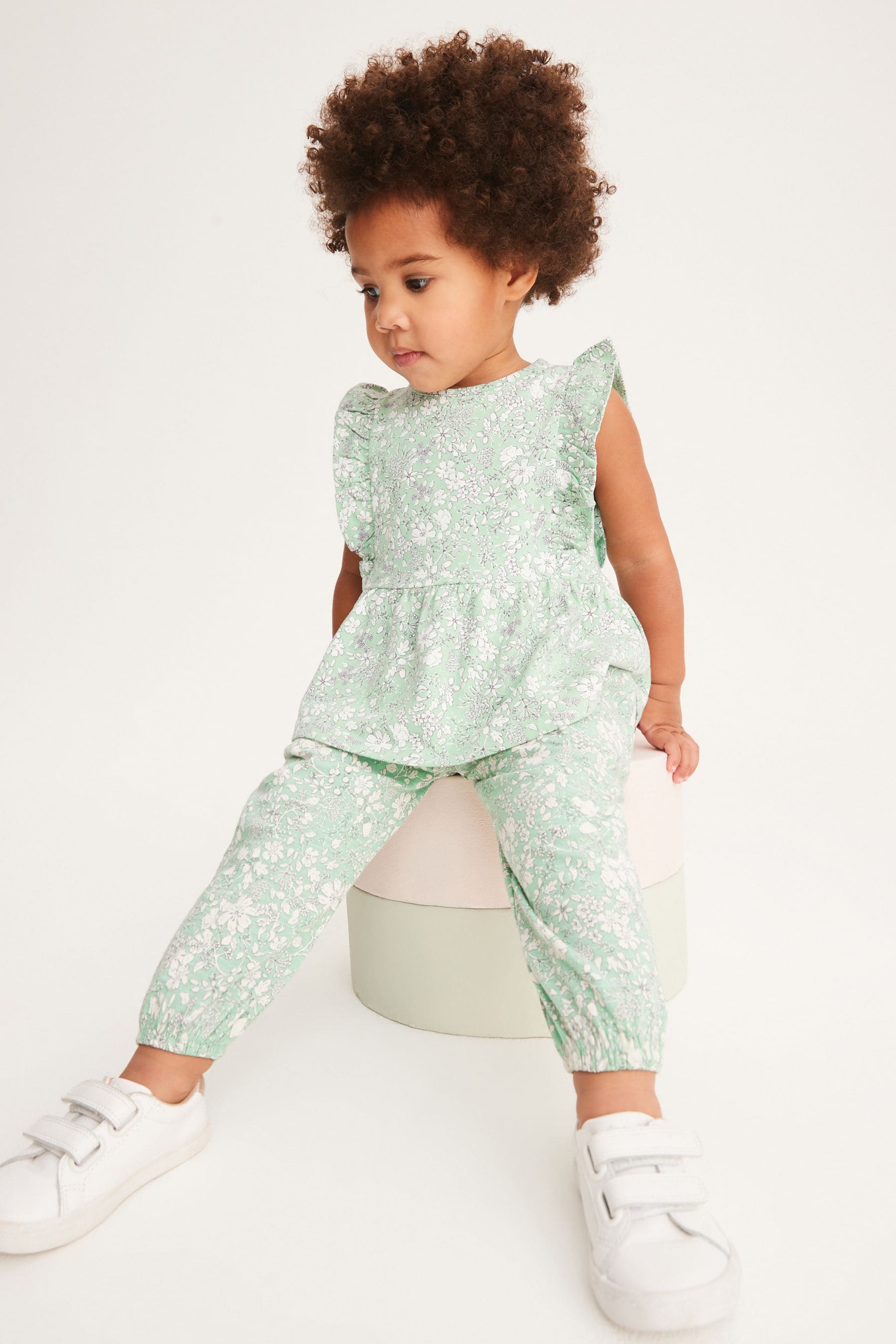 Sage Green Ditsy Cotton Frill Peplum Vest (3mths-7yrs)