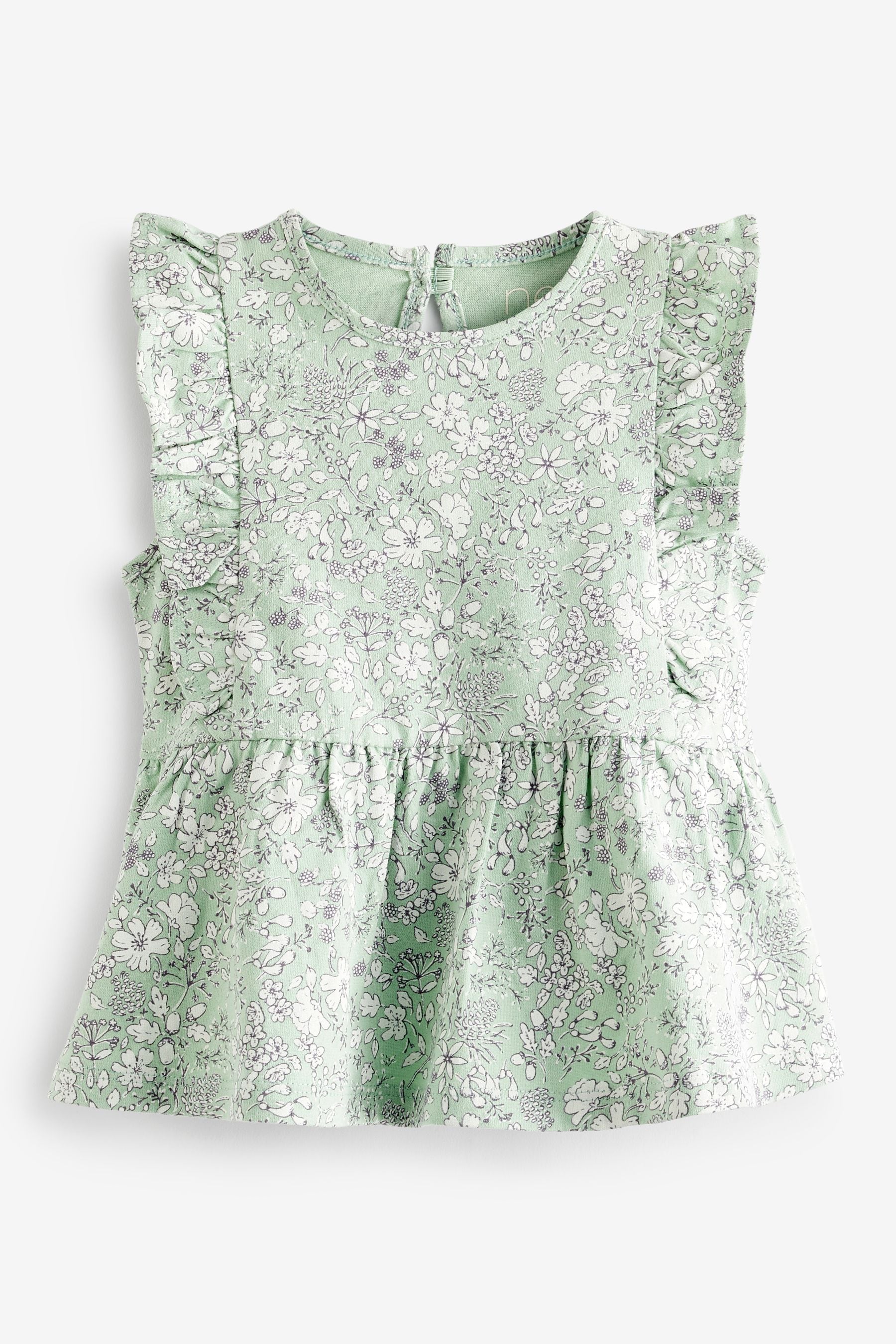 Sage Green Ditsy Cotton Frill Peplum Vest (3mths-7yrs)