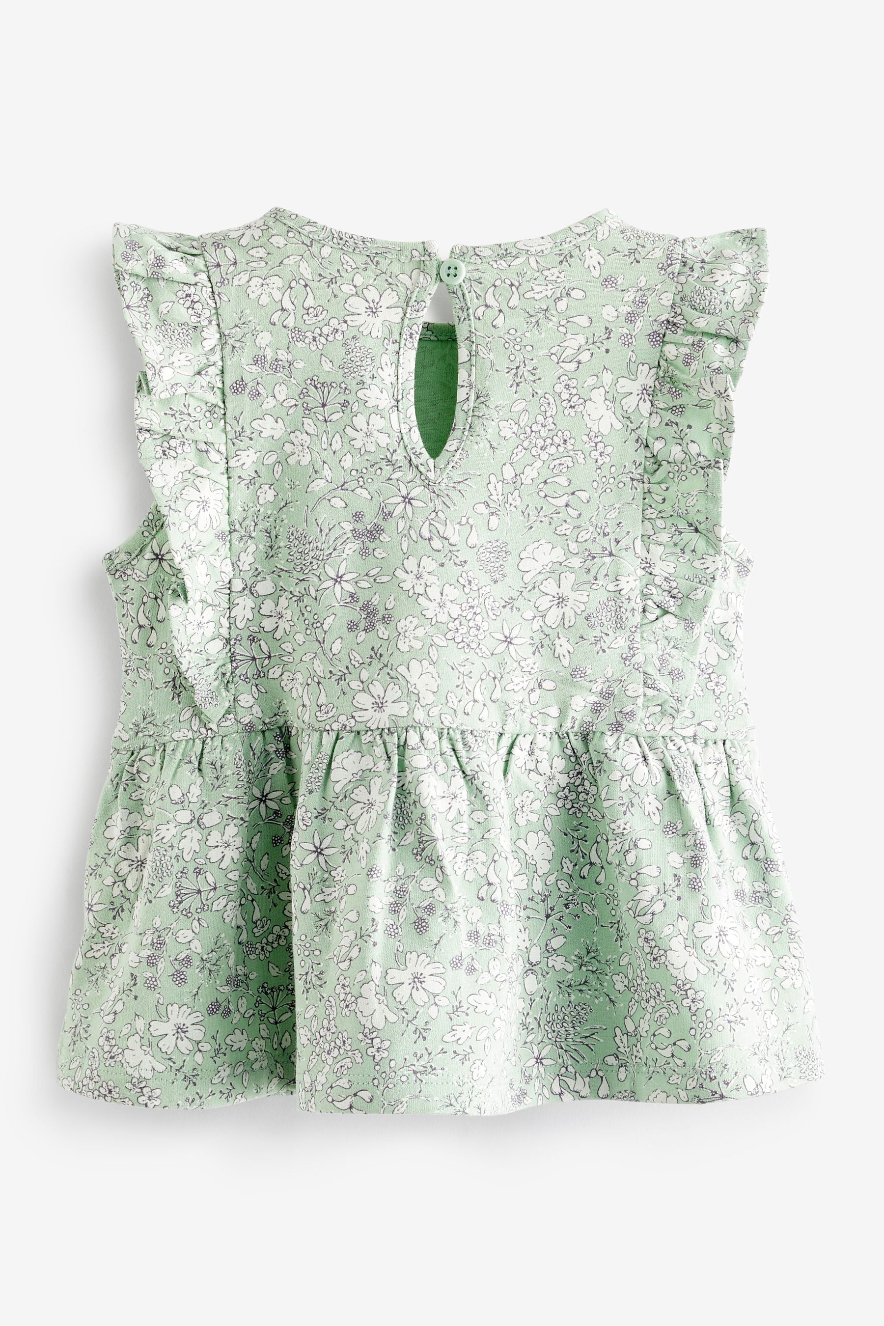 Sage Green Ditsy Cotton Frill Peplum Vest (3mths-7yrs)