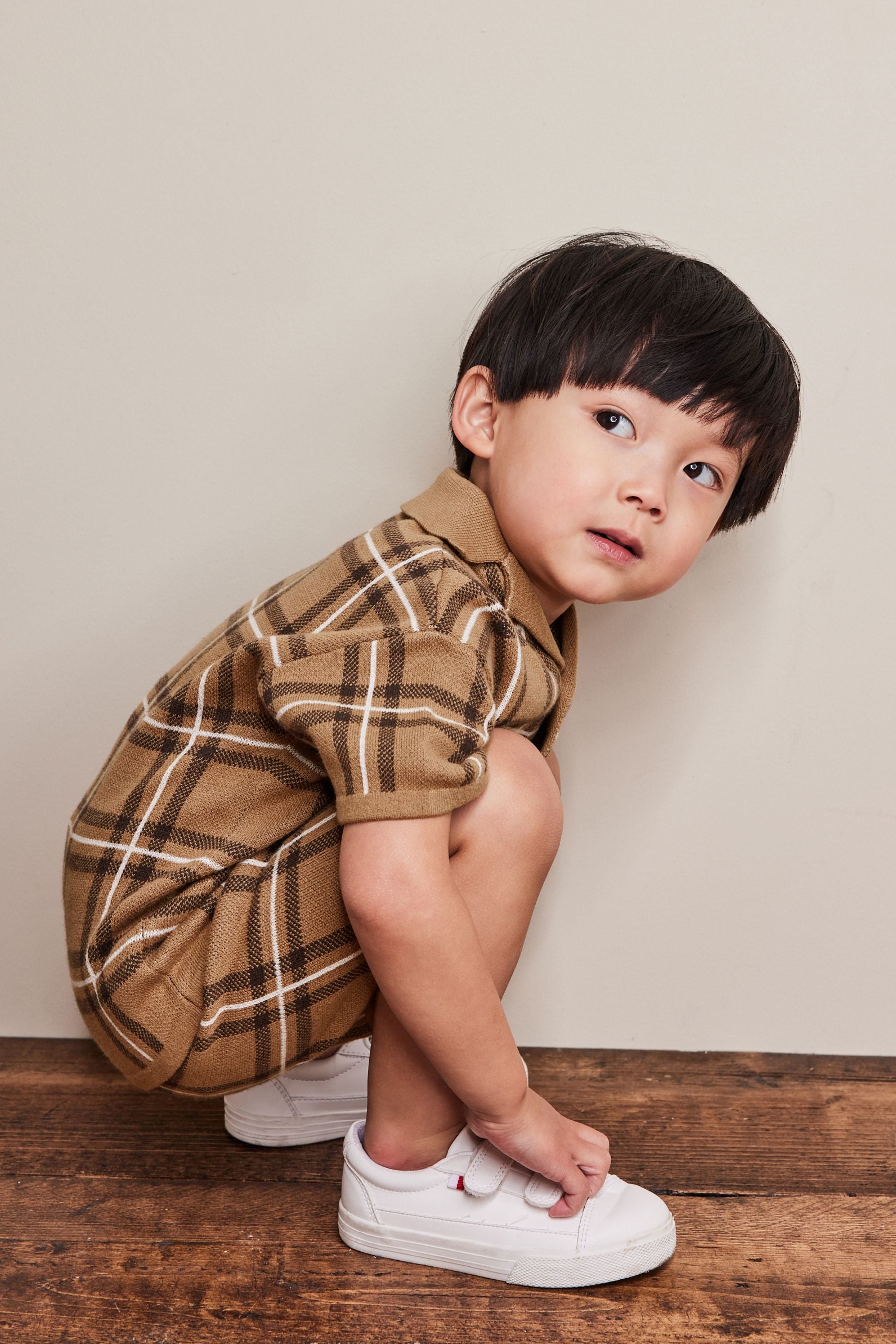 Brown Check Knitted Shirt And Shorts Set (3mths-7yrs)