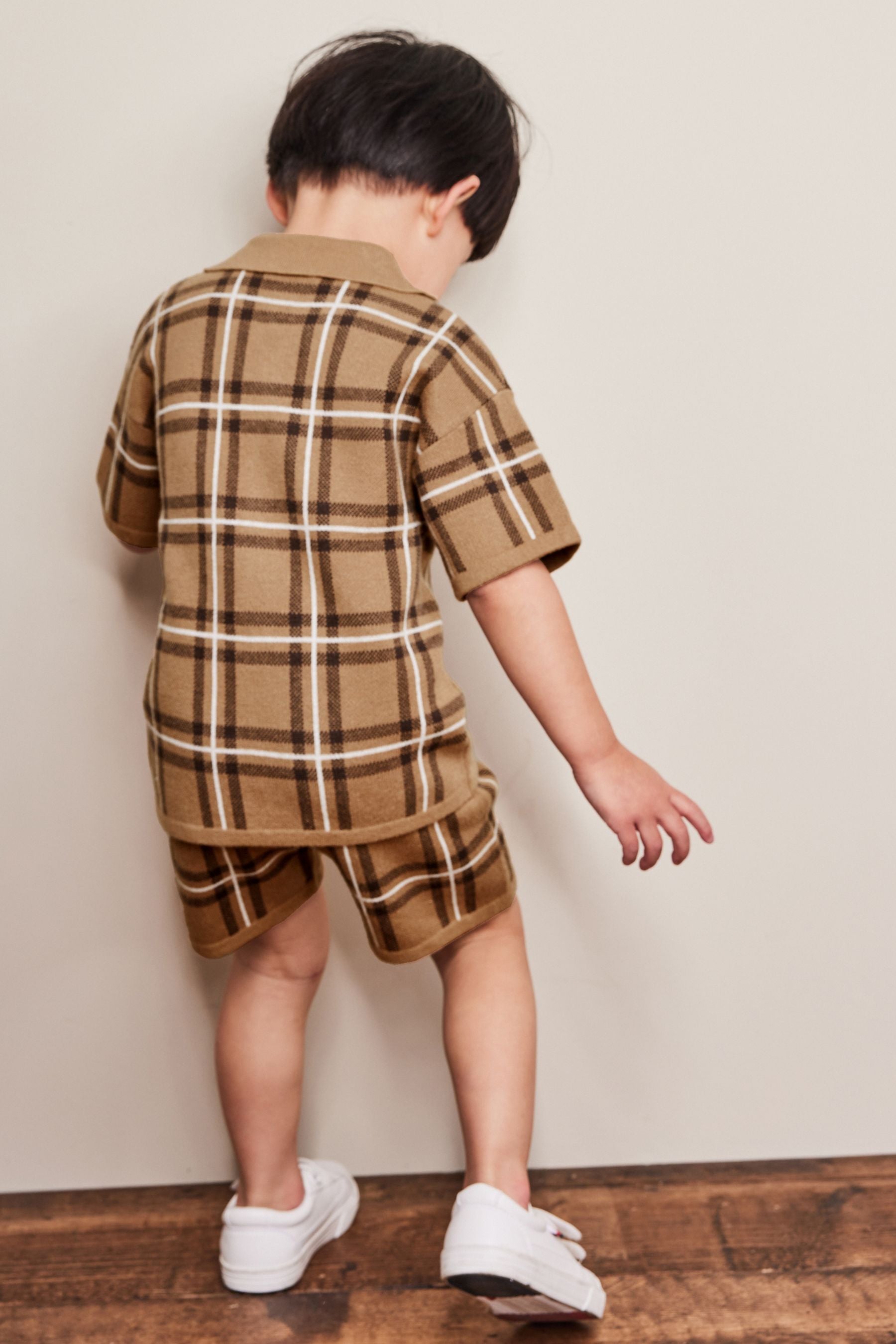 Brown Check Knitted Shirt And Shorts Set (3mths-7yrs)