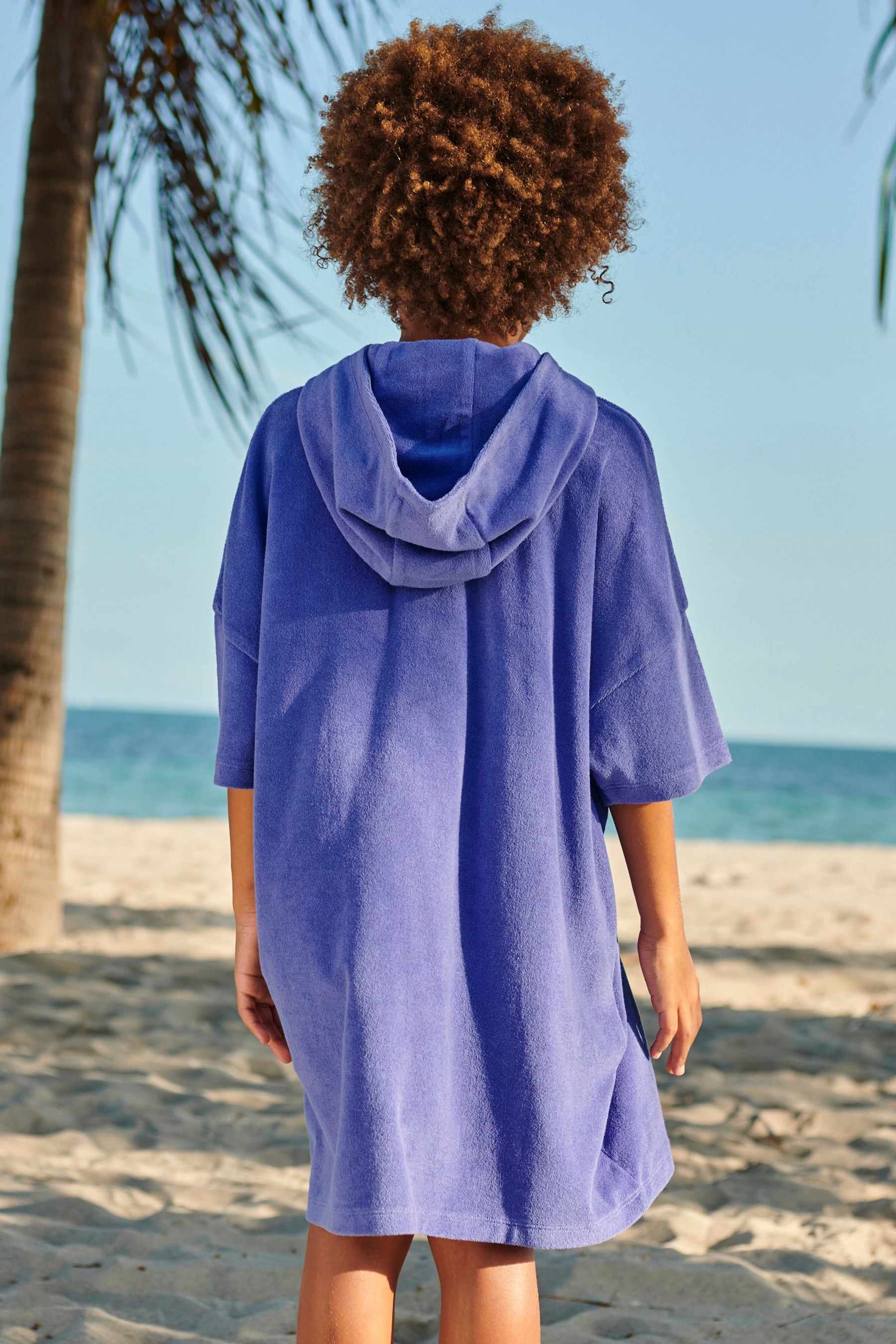 Blue Oversized Hooded Towelling Cover-Up