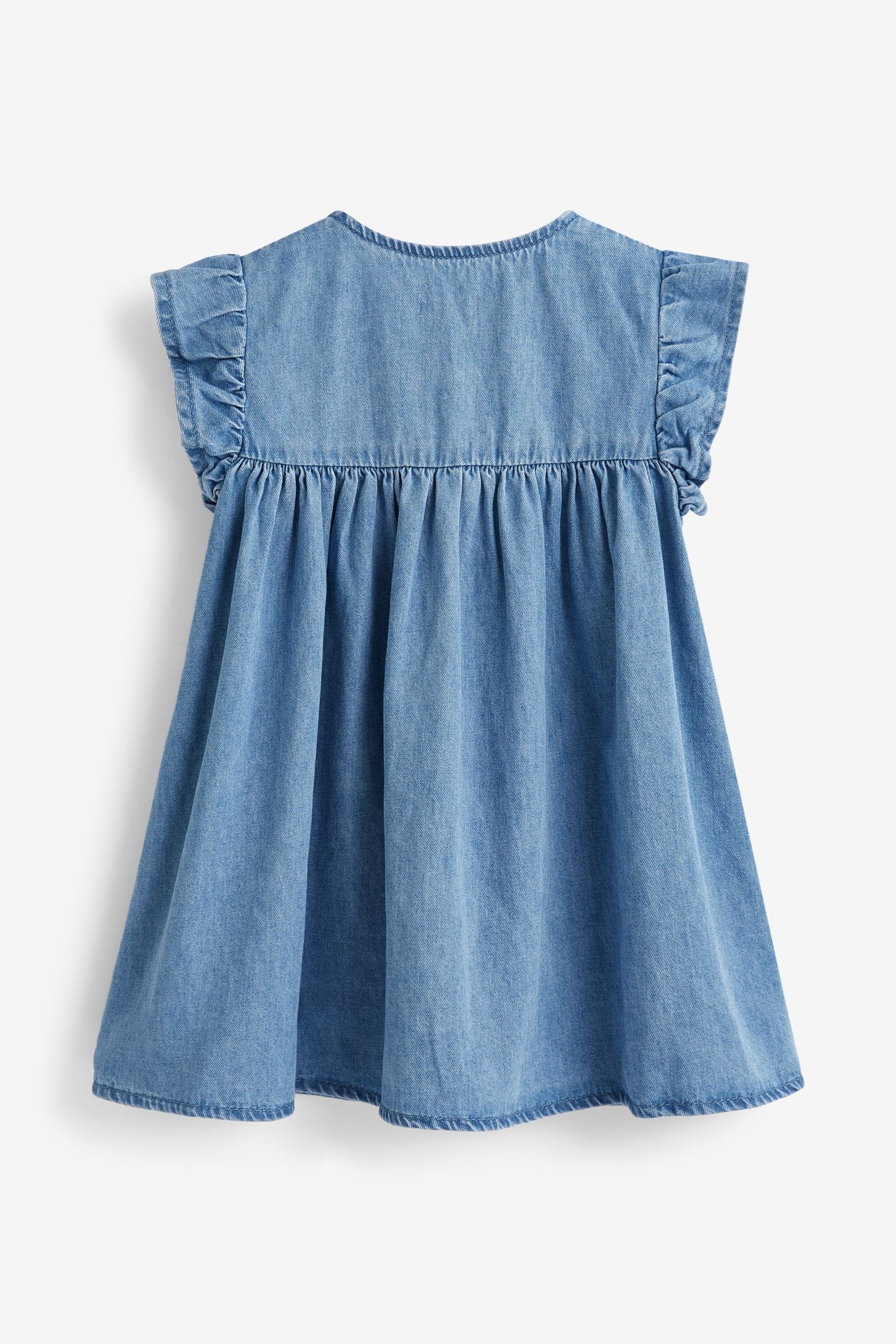 Blue Denim Dinosaur Frill Sleeve Cotton Dress (3mths-8yrs)