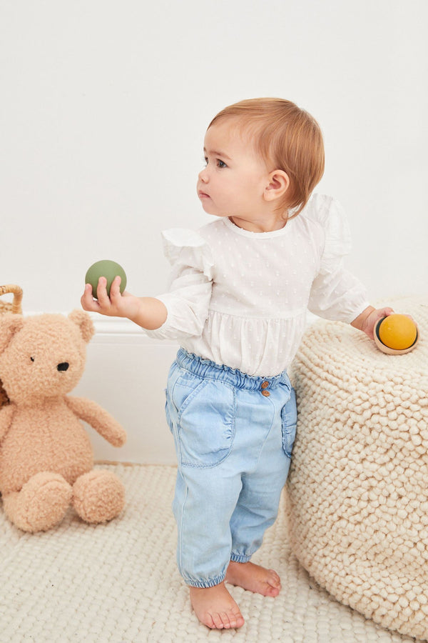 Denim Lace Trim Baby Trousers