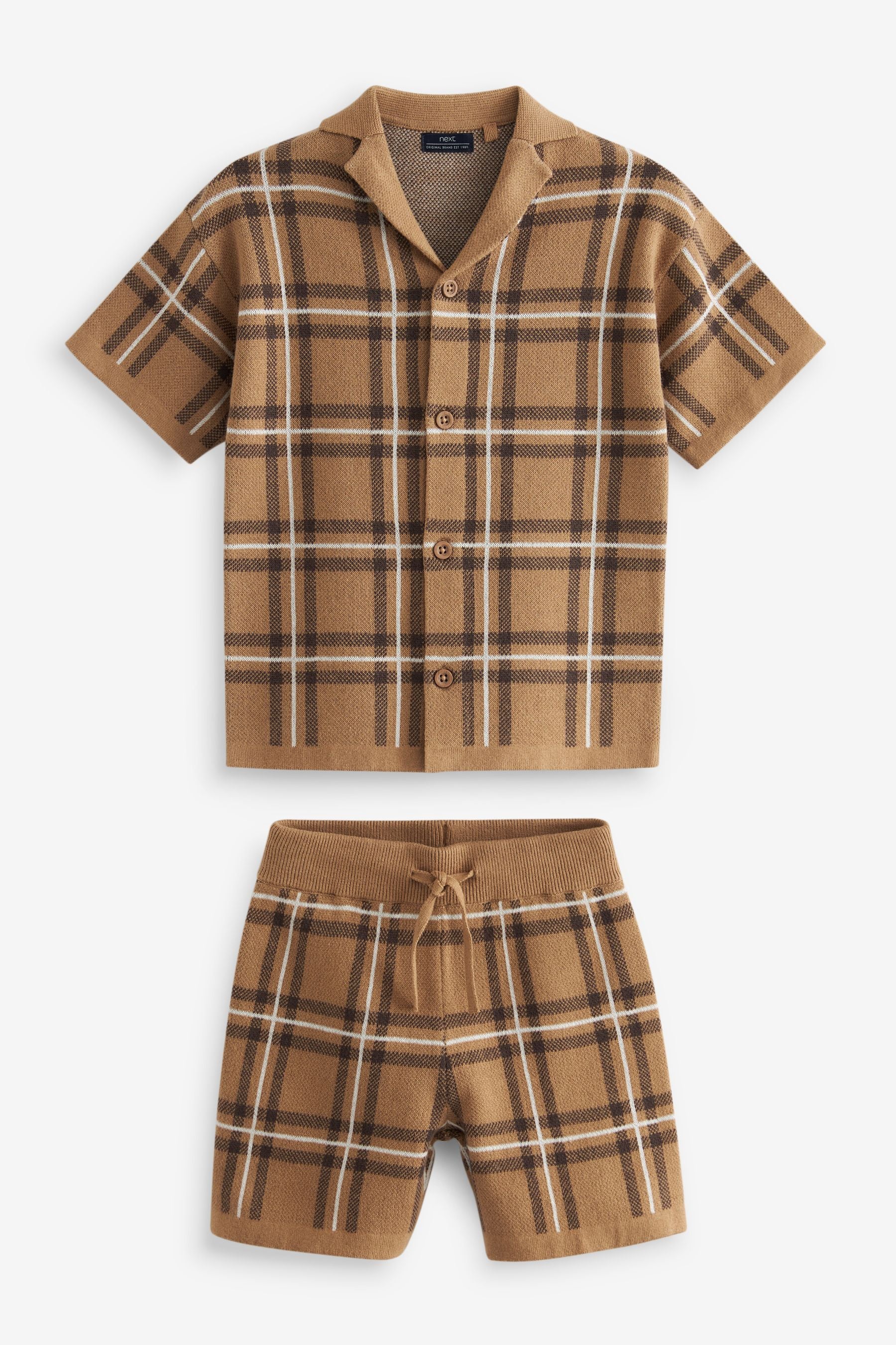 Brown Check Knitted Shirt And Shorts Set (3mths-7yrs)