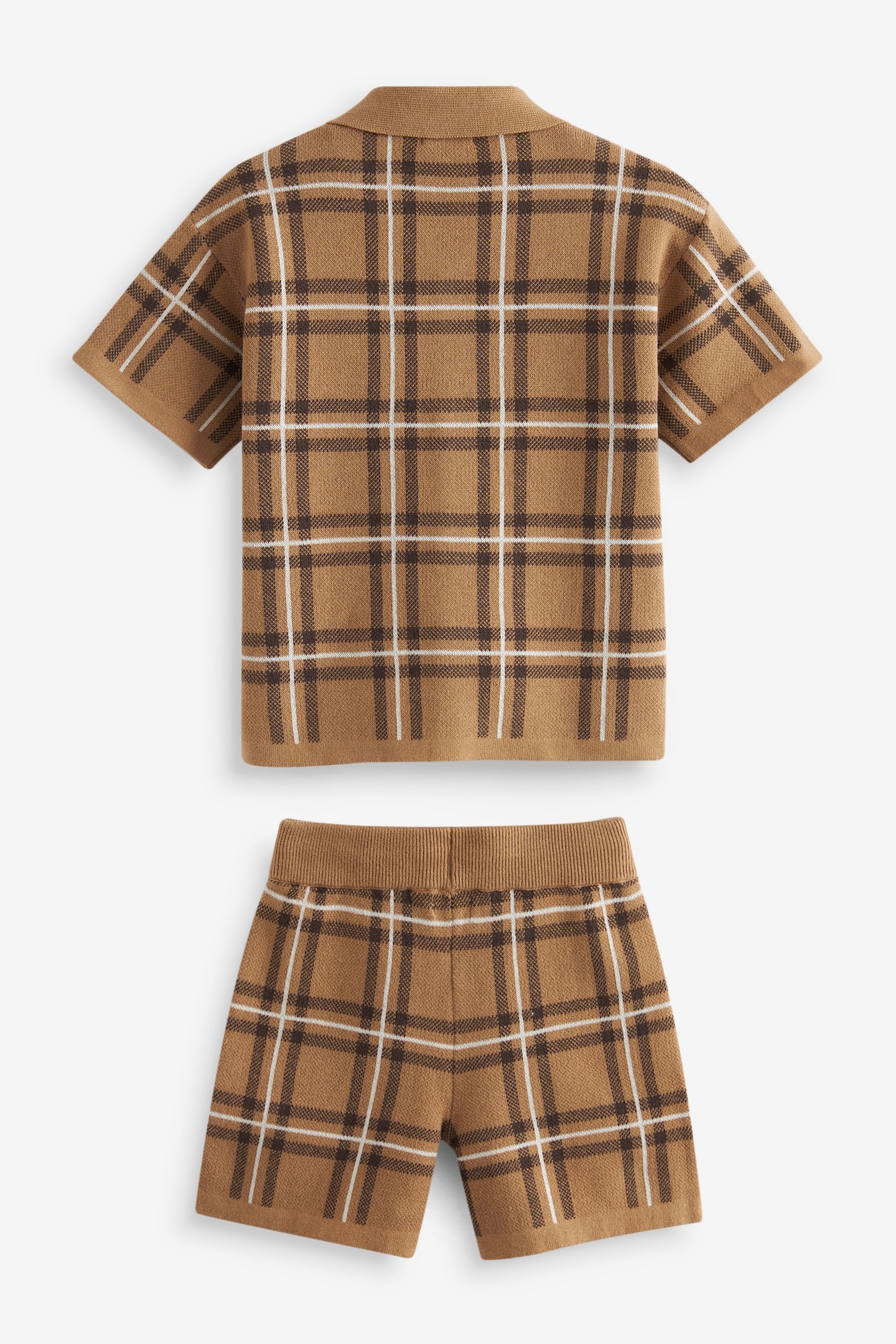 Brown Check Knitted Shirt And Shorts Set (3mths-7yrs)