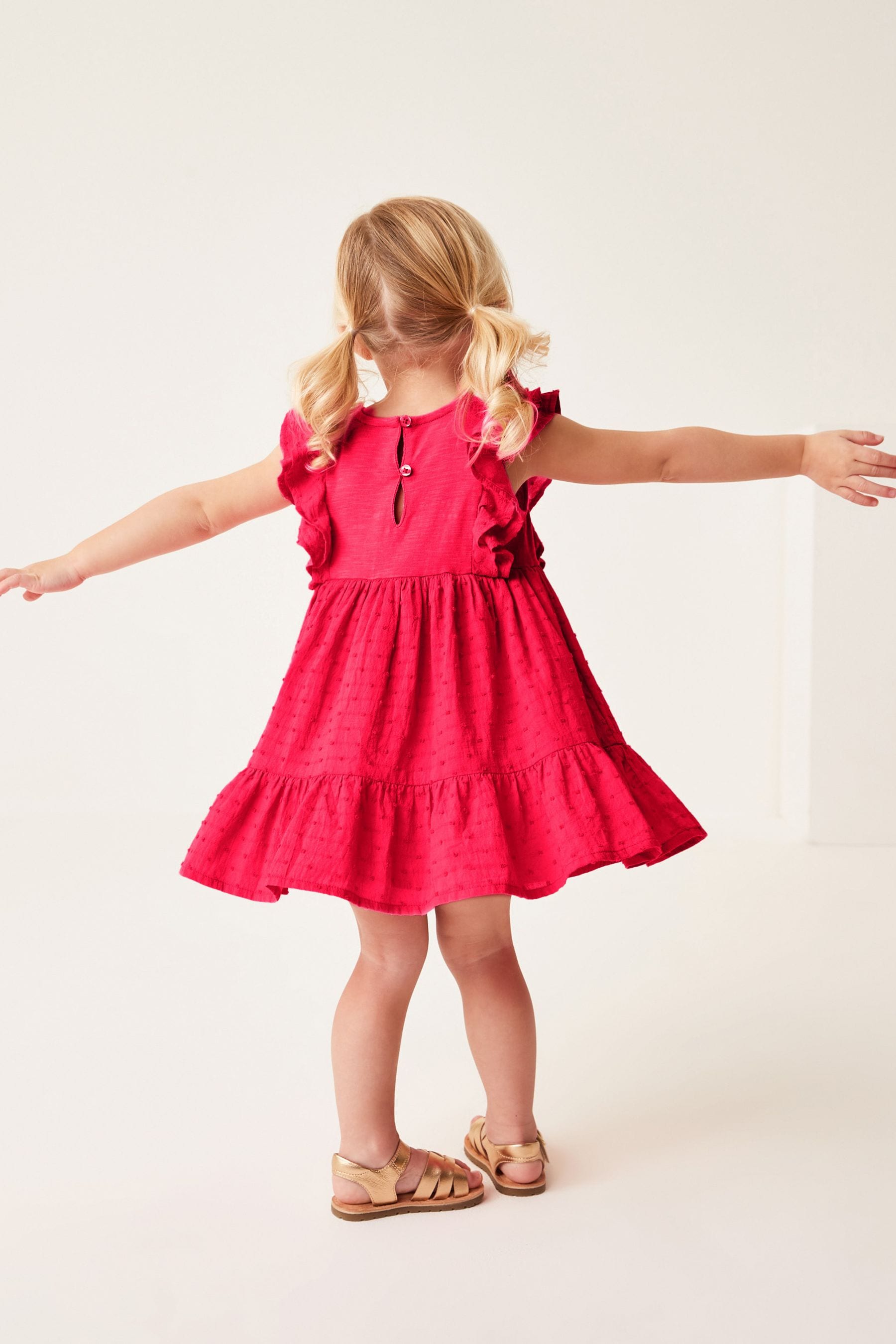 Red Jersey Woven Mix Embroidered Dress (3mths-7yrs)