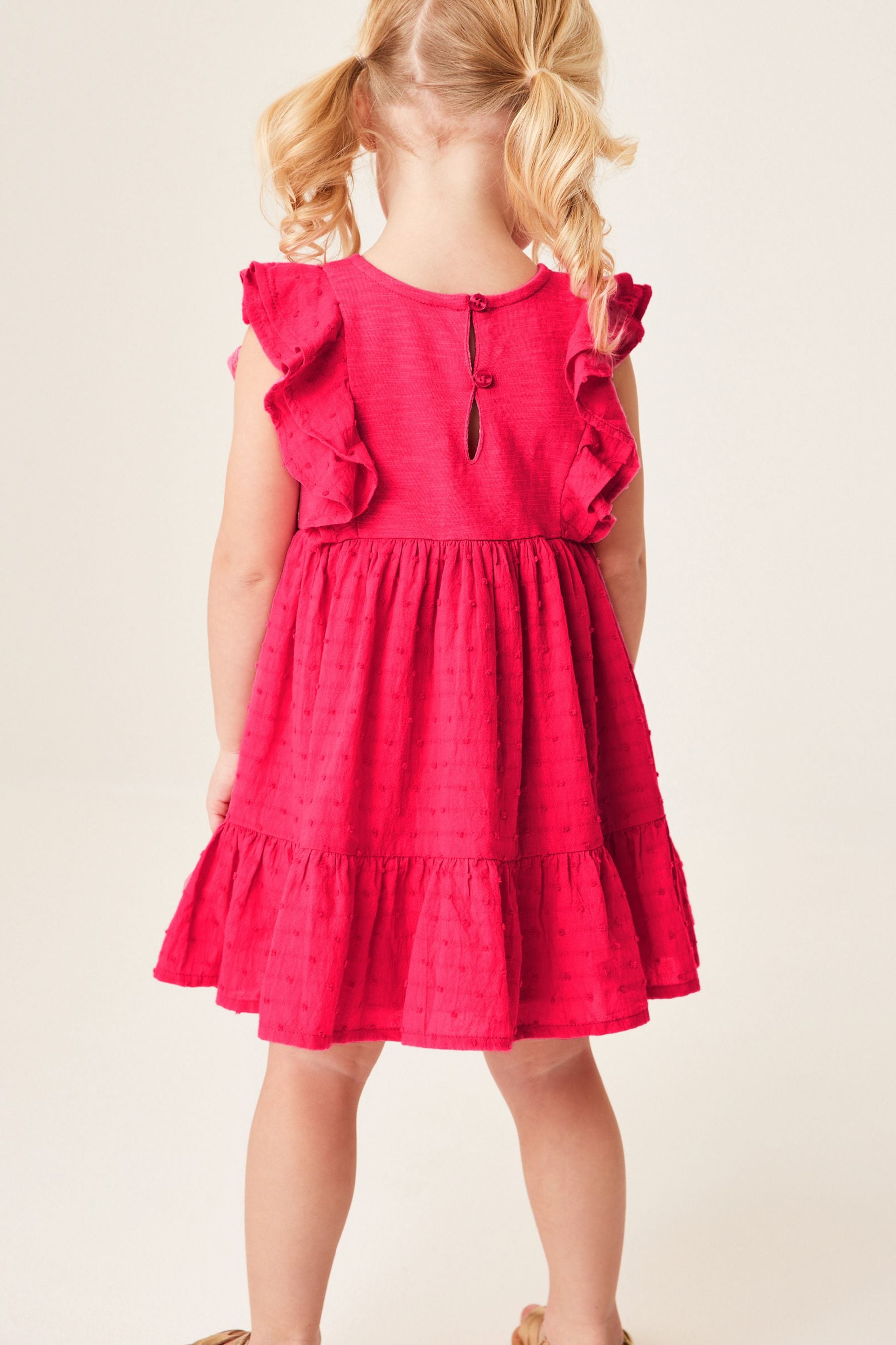 Red Jersey Woven Mix Embroidered Dress (3mths-7yrs)