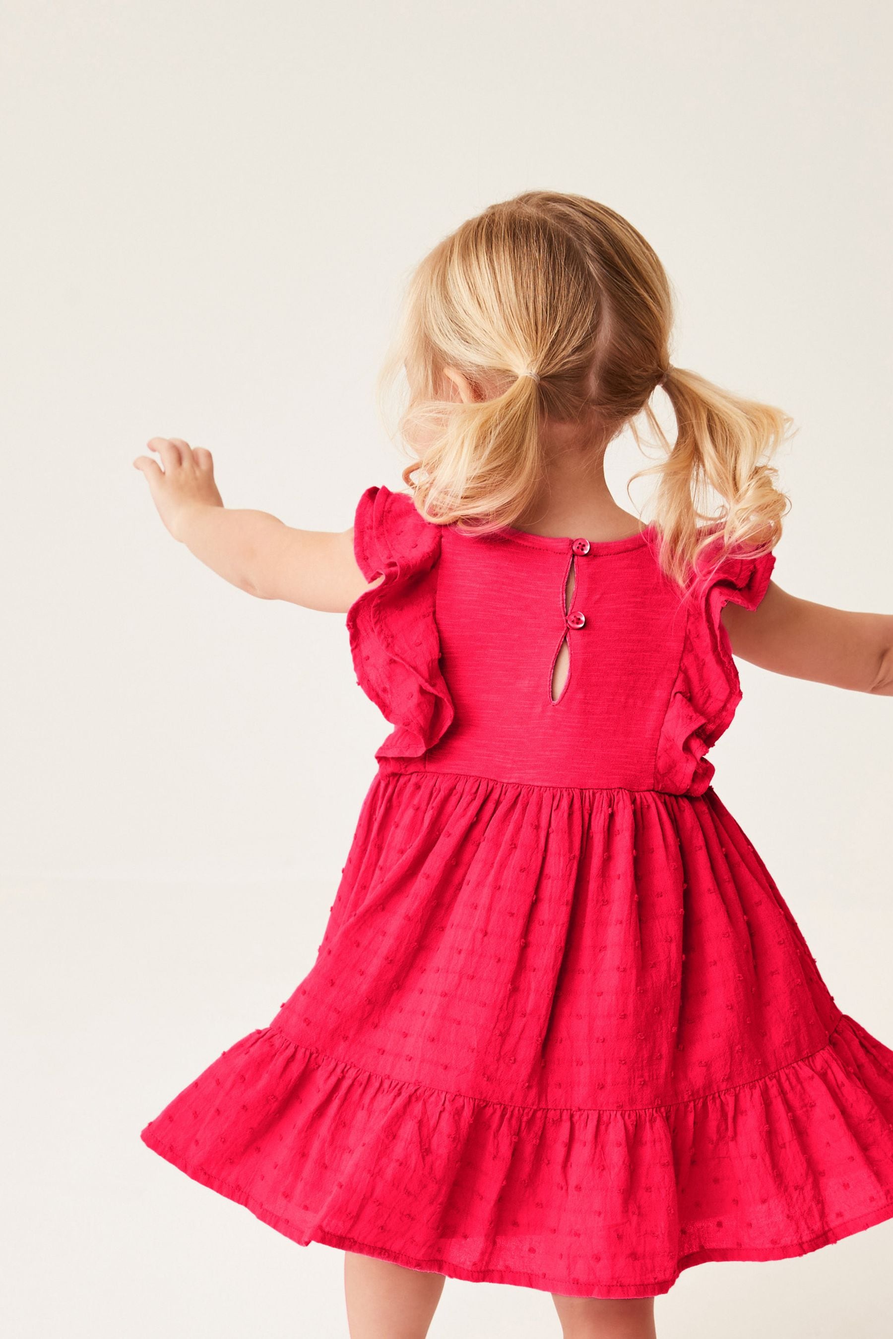 Red Jersey Woven Mix Embroidered Dress (3mths-7yrs)