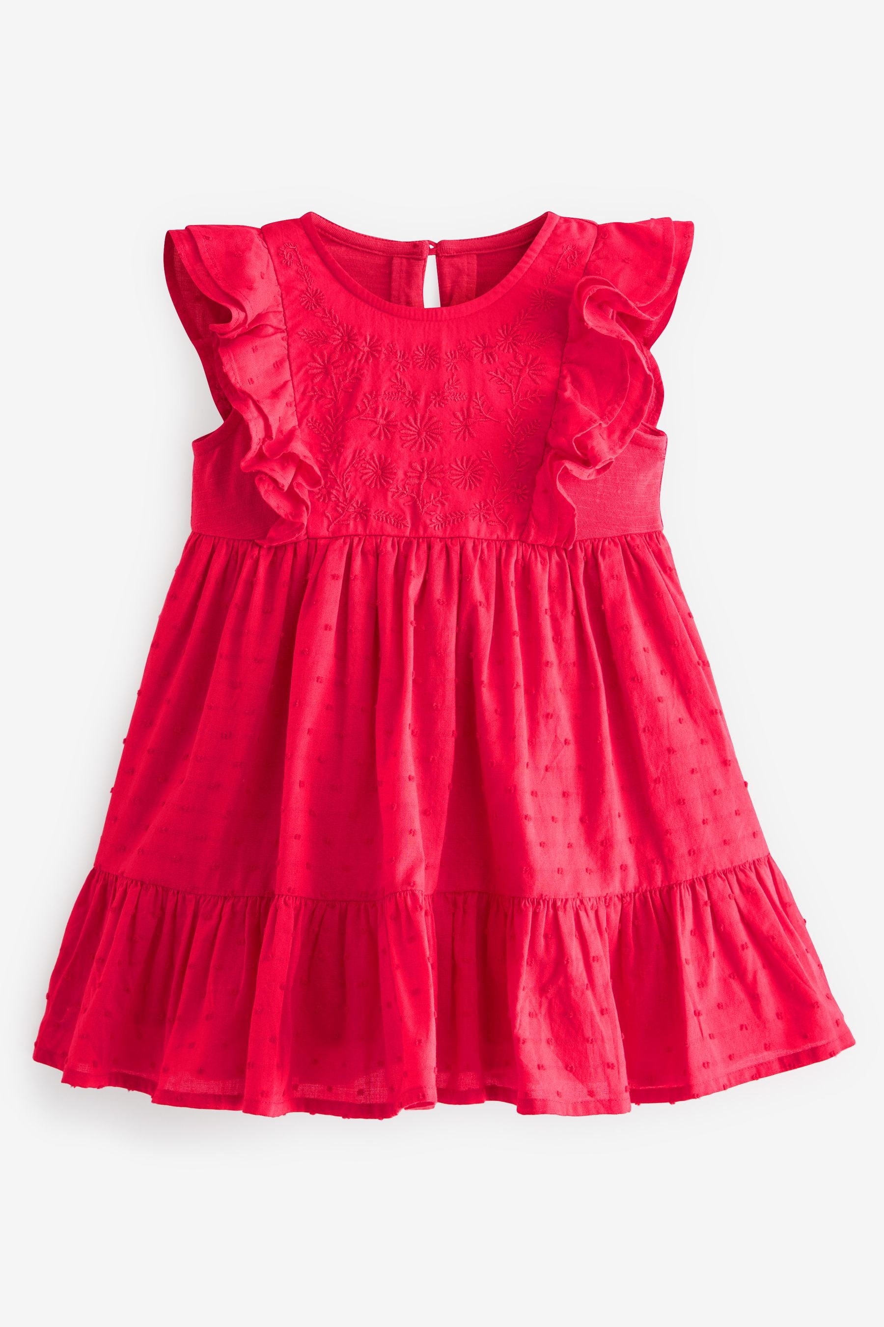 Red Jersey Woven Mix Embroidered Dress (3mths-7yrs)