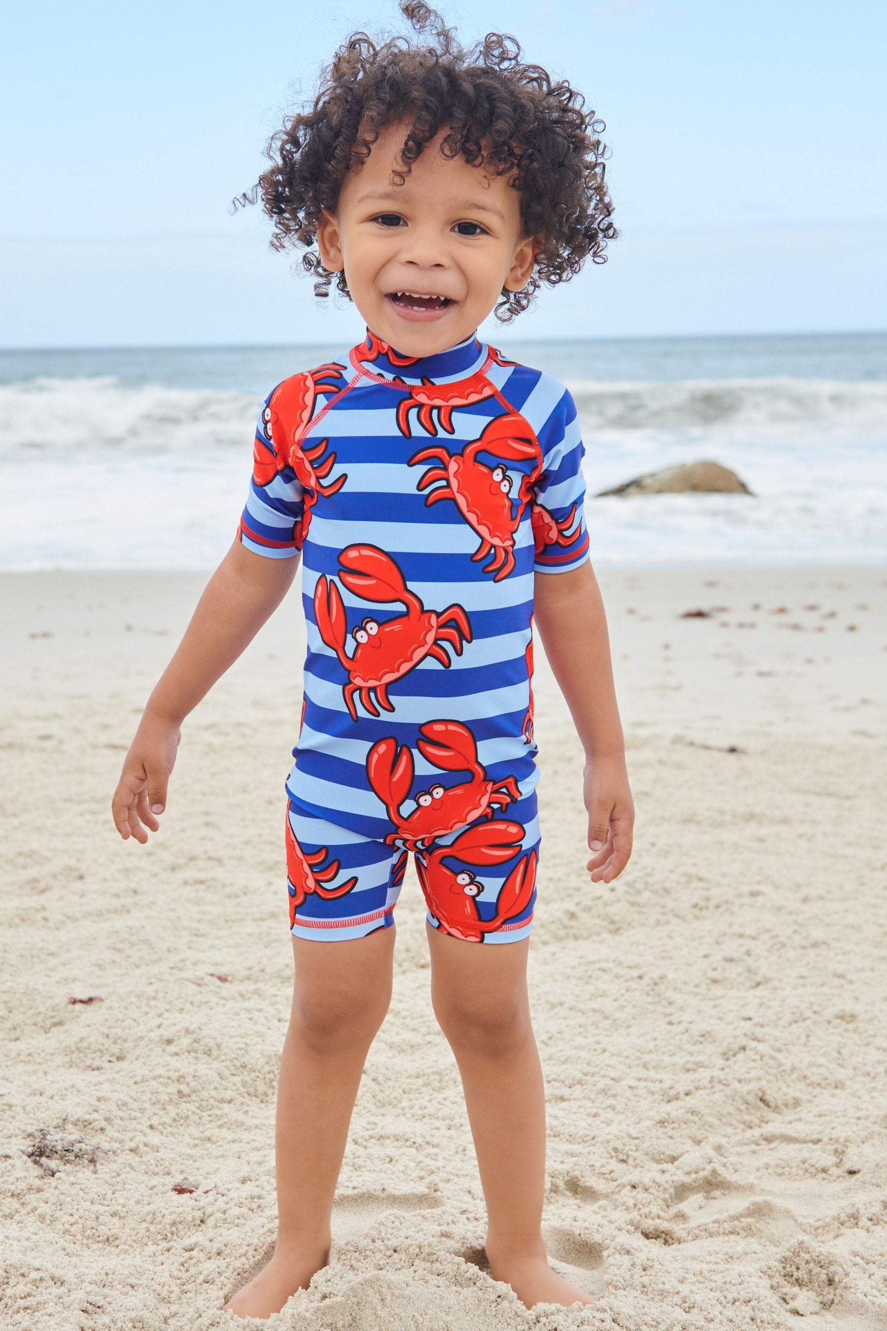 Blue Stripe Crabs Sunsafe All-In-One Swimsuit (3mths-7yrs)