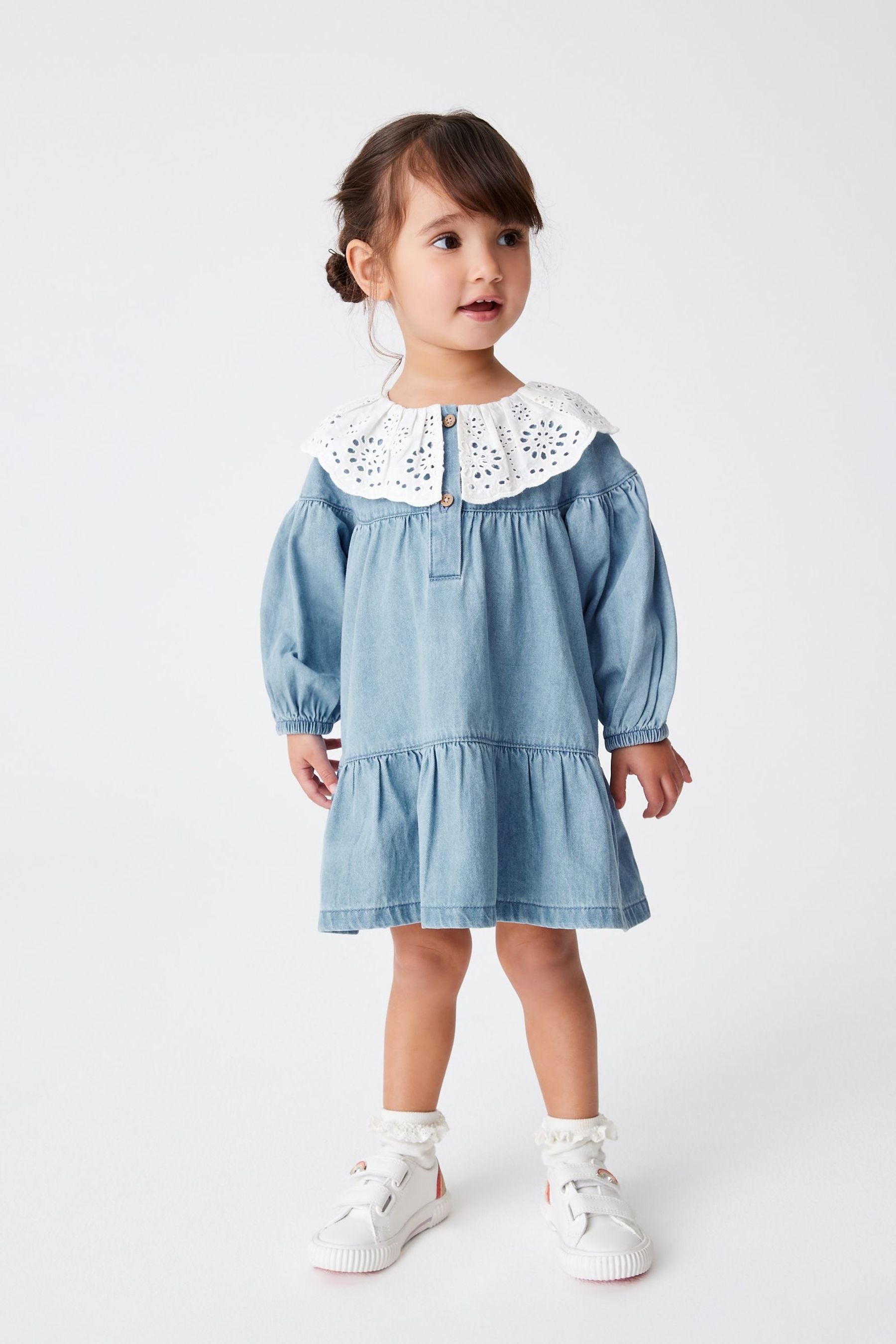 Blue Denim Broderie Collar Dress (3mths-8yrs)