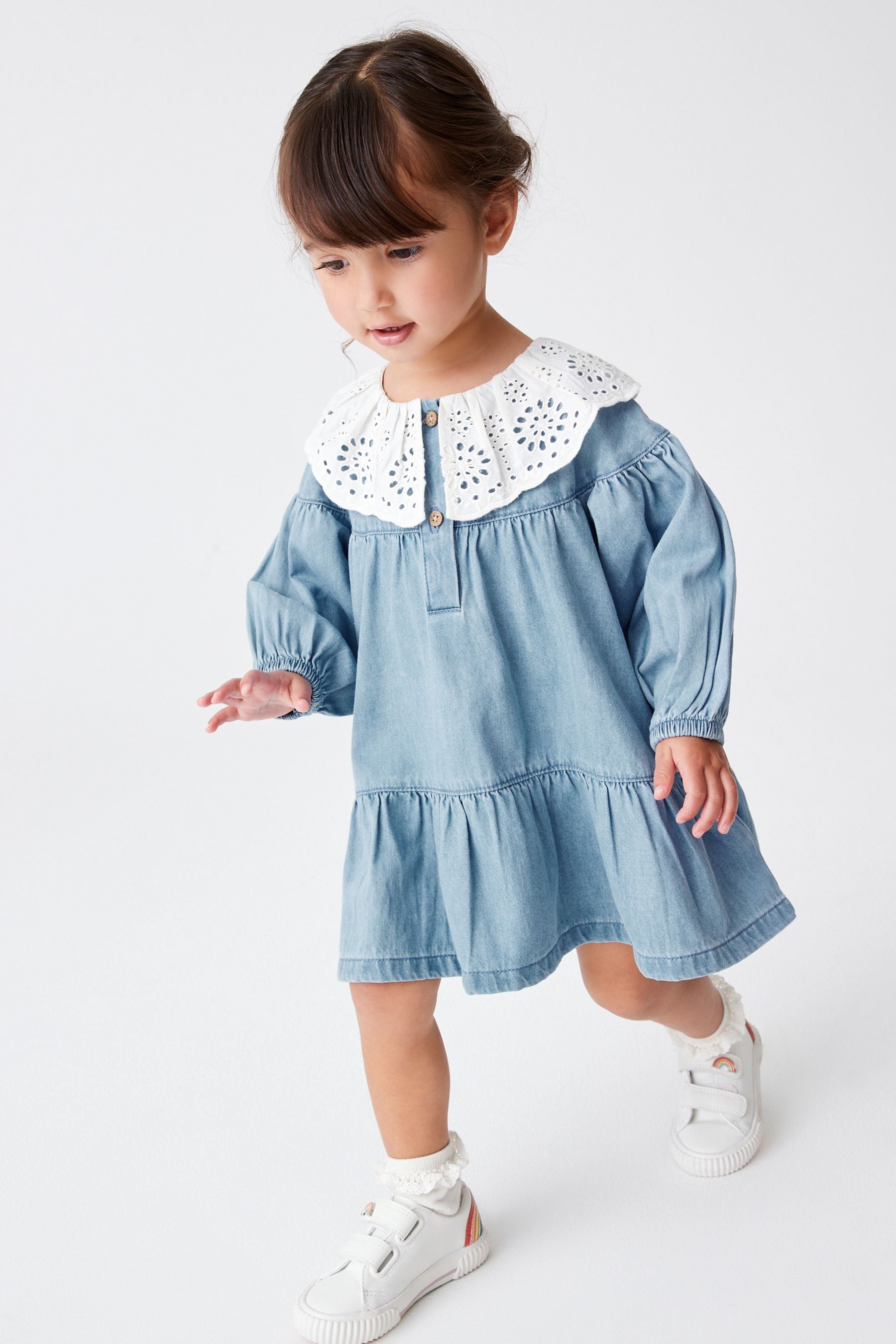 Blue Denim Broderie Collar Dress (3mths-8yrs)