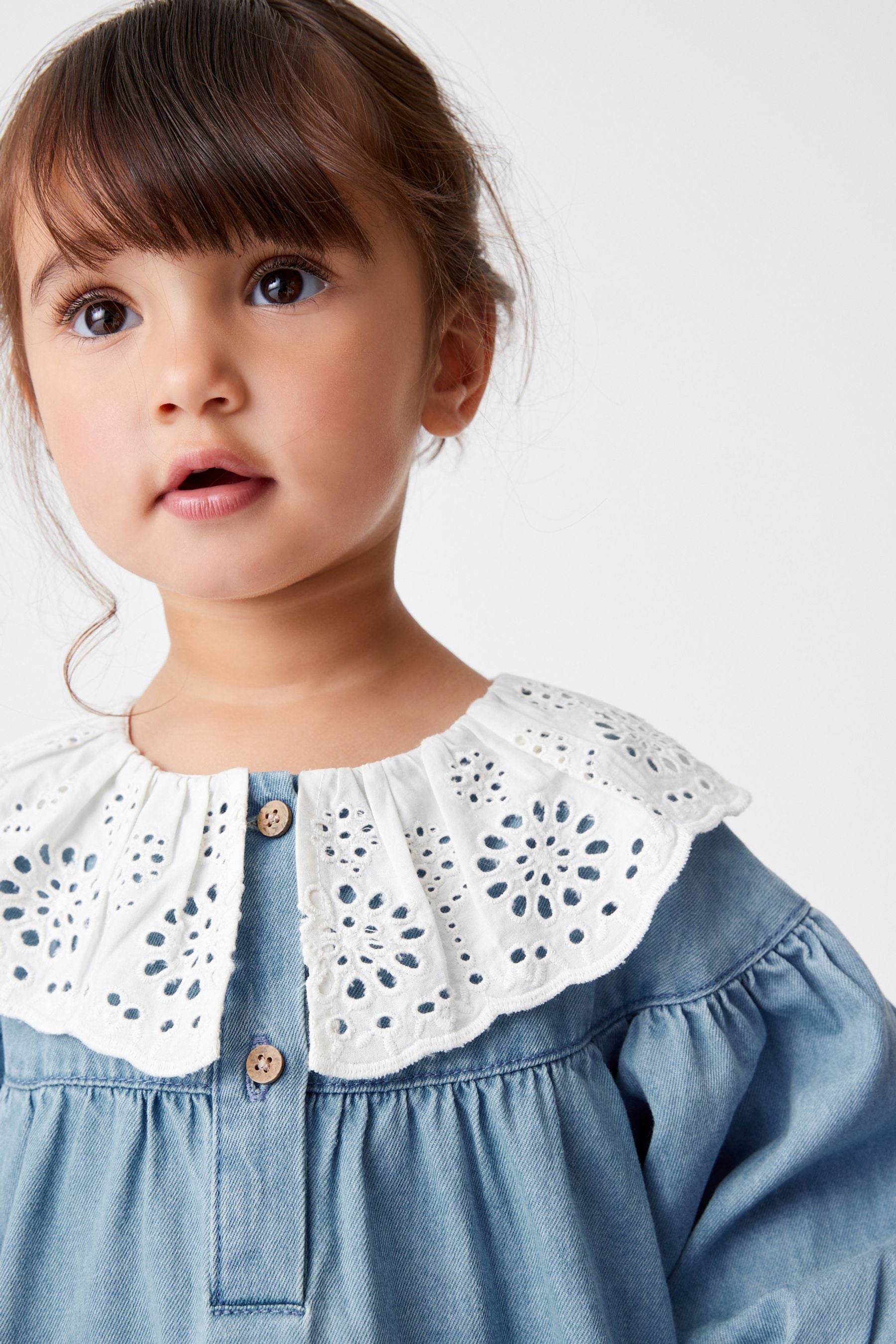 Blue Denim Broderie Collar Dress (3mths-8yrs)