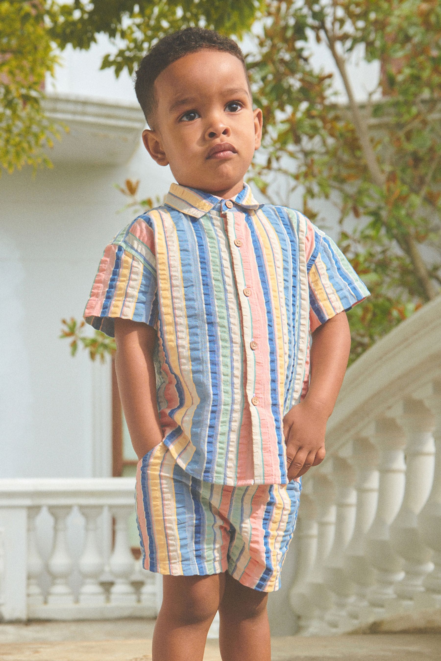 Rainbow Short Sleeve Vertical Stripe Shirt (3mths-7yrs)