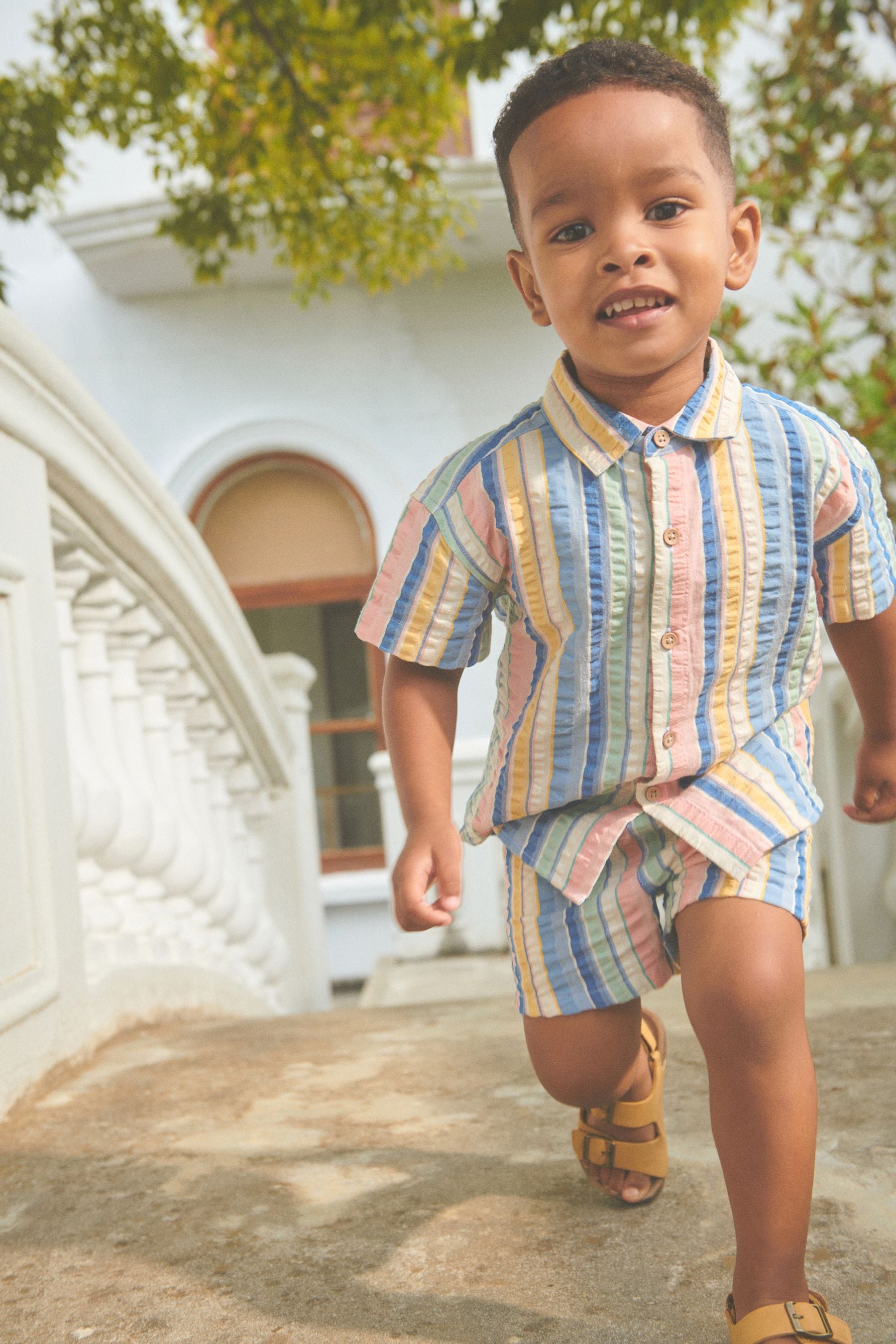 Rainbow Short Sleeve Vertical Stripe Shirt (3mths-7yrs)