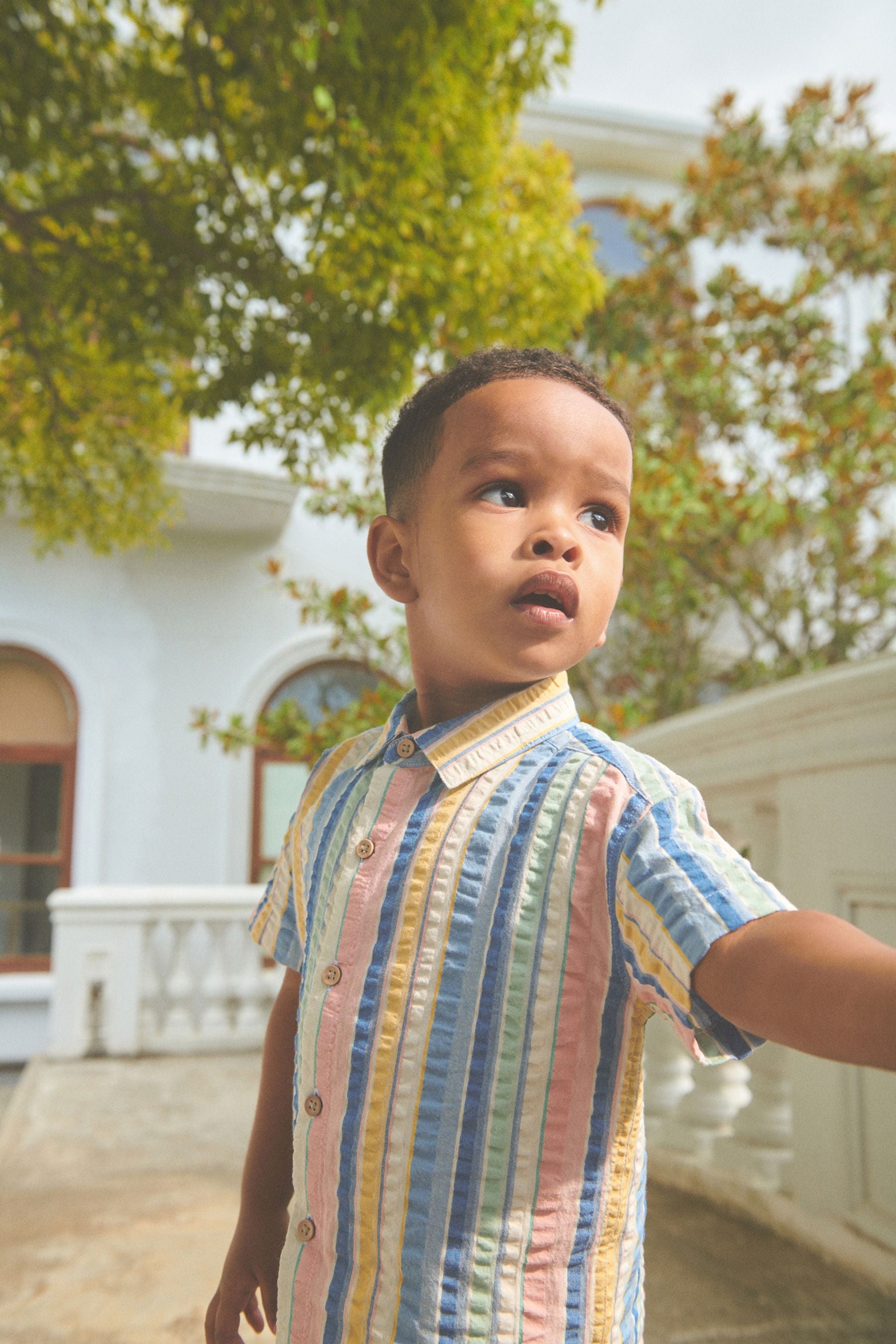 Rainbow Short Sleeve Vertical Stripe Shirt (3mths-7yrs)