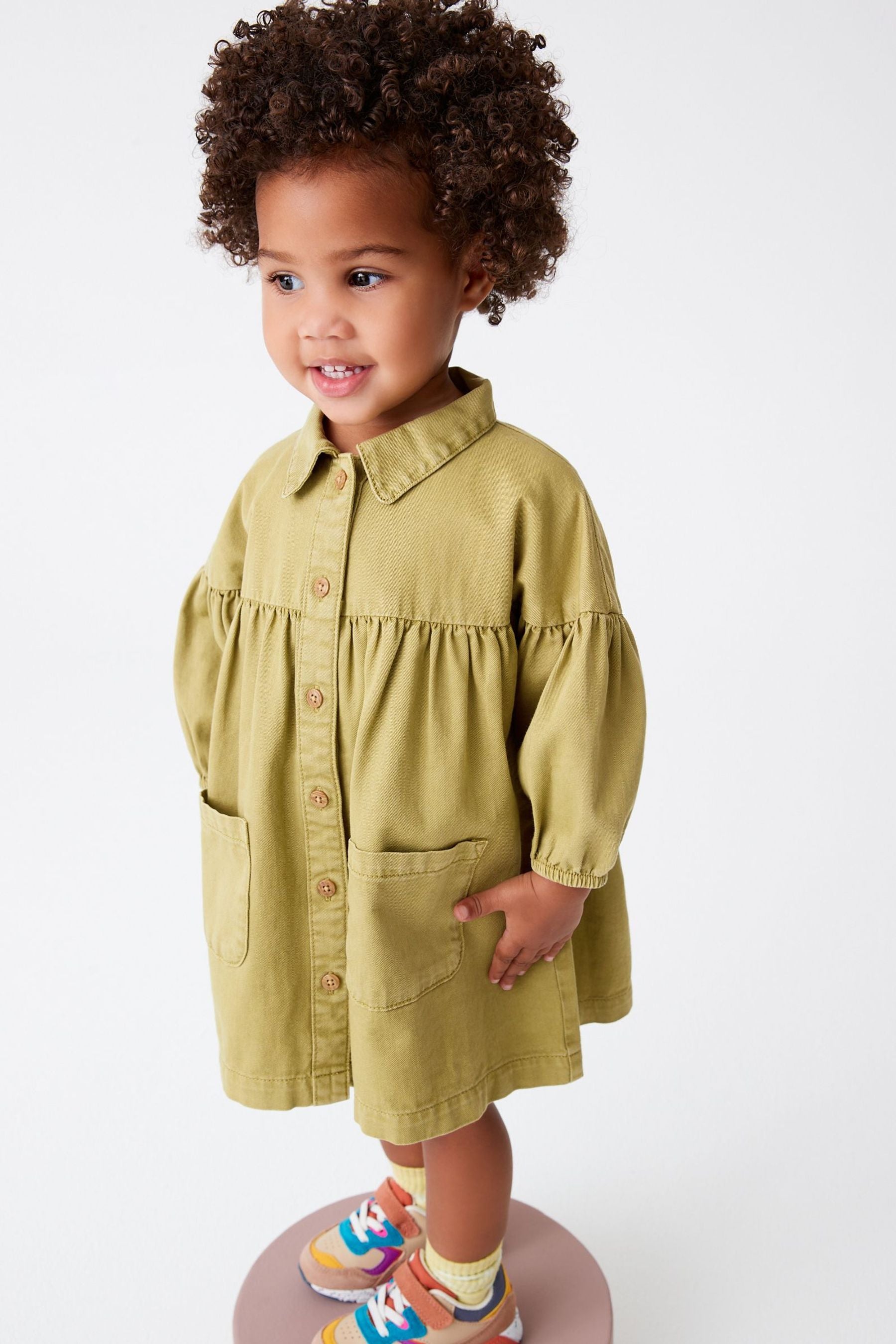 Olive Green Cotton Shirt Dress (3mths-8yrs)