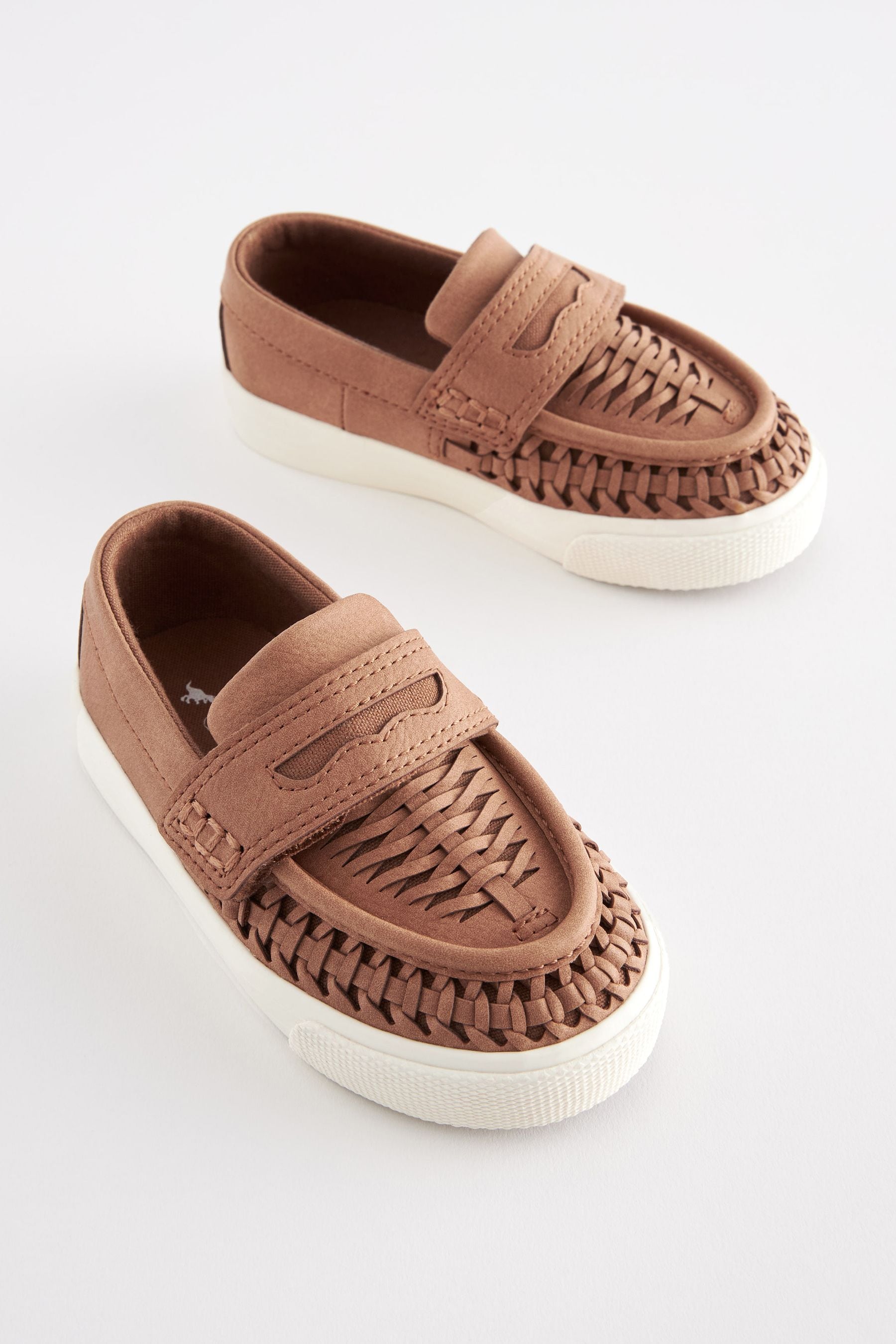 Tan Brown Woven Detail Contrast Sole Loafers