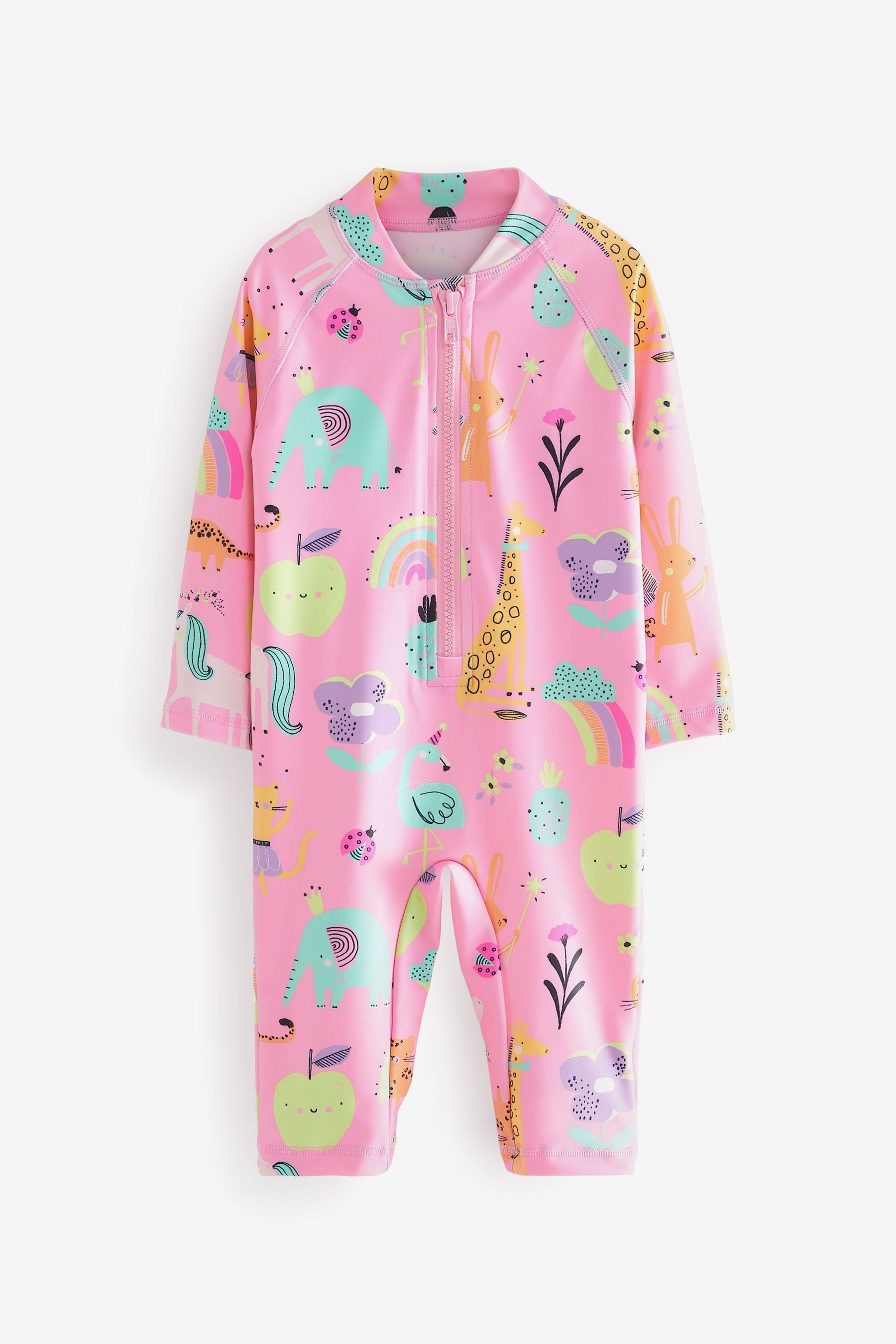 Pink Unicorn Long Sleeve, Longer Leg Sunsafe Swimsuit (3mths-7yrs)