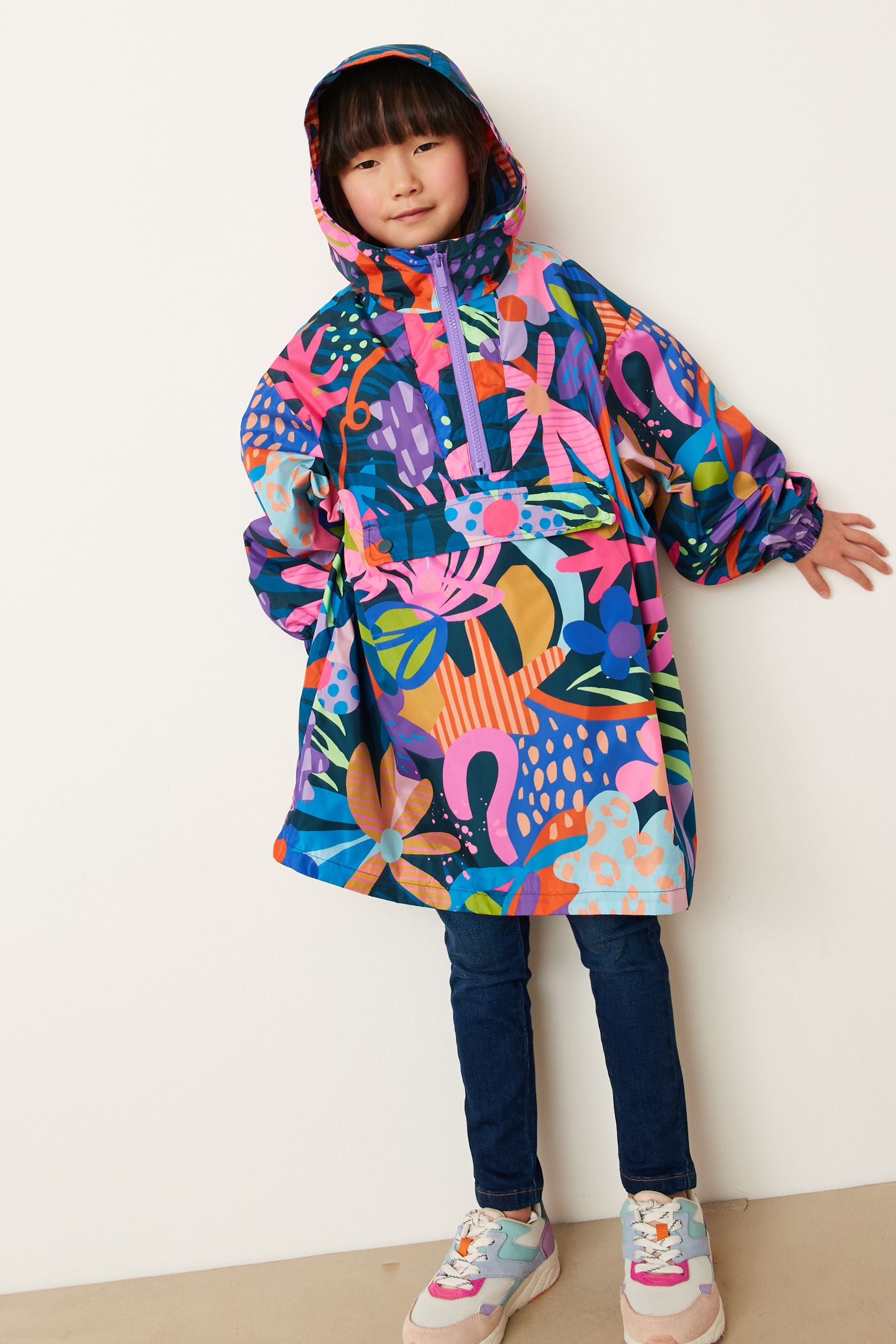 Bright Printed Shower Resistant Overhead Pack Away Poncho Cagoule (3-16yrs)