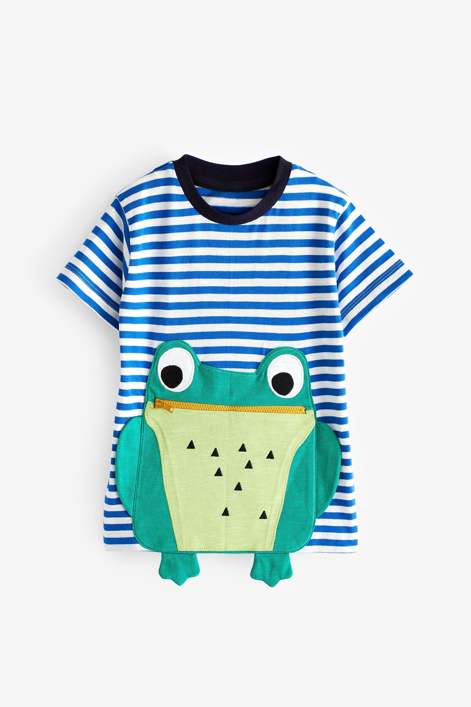 Stripe Zip Mouth Frog Short Sleeve Interactive T-Shirt (3mths-7yrs)