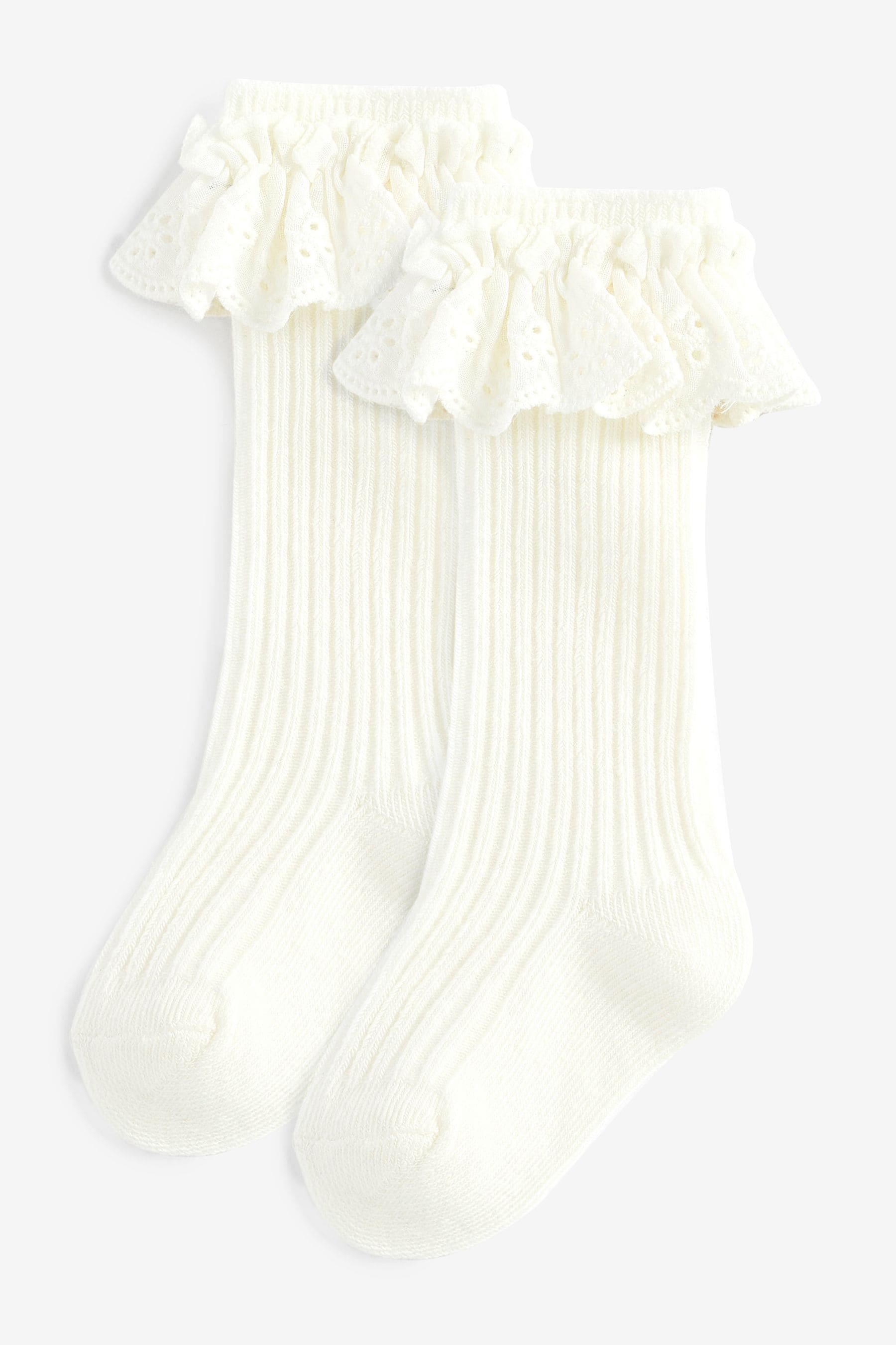 Ecru Cream Occasion Frill Long Baby Socks 2 Pack (0mths-2yrs)