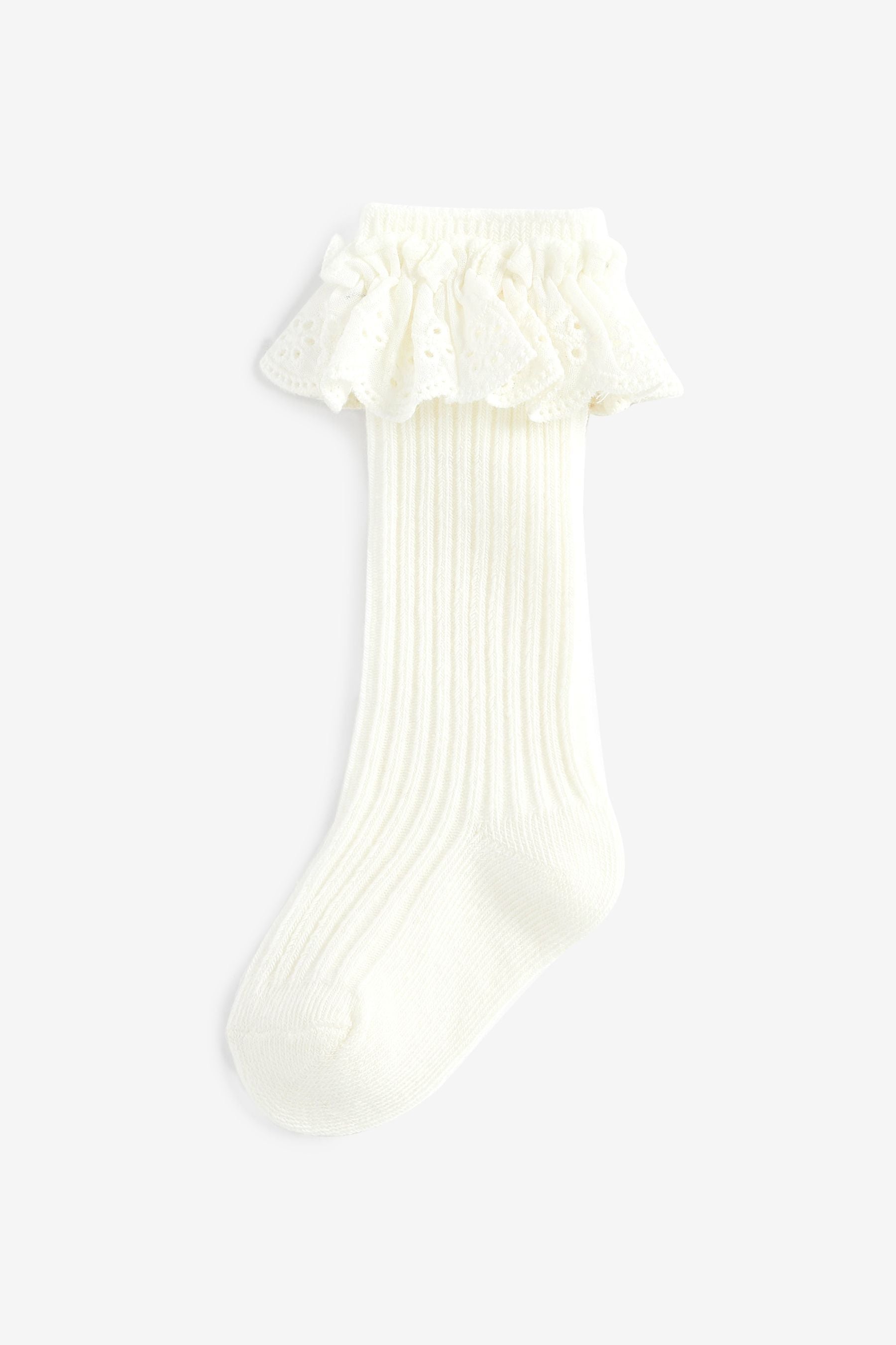 Ecru Cream Occasion Frill Long Baby Socks 2 Pack (0mths-2yrs)