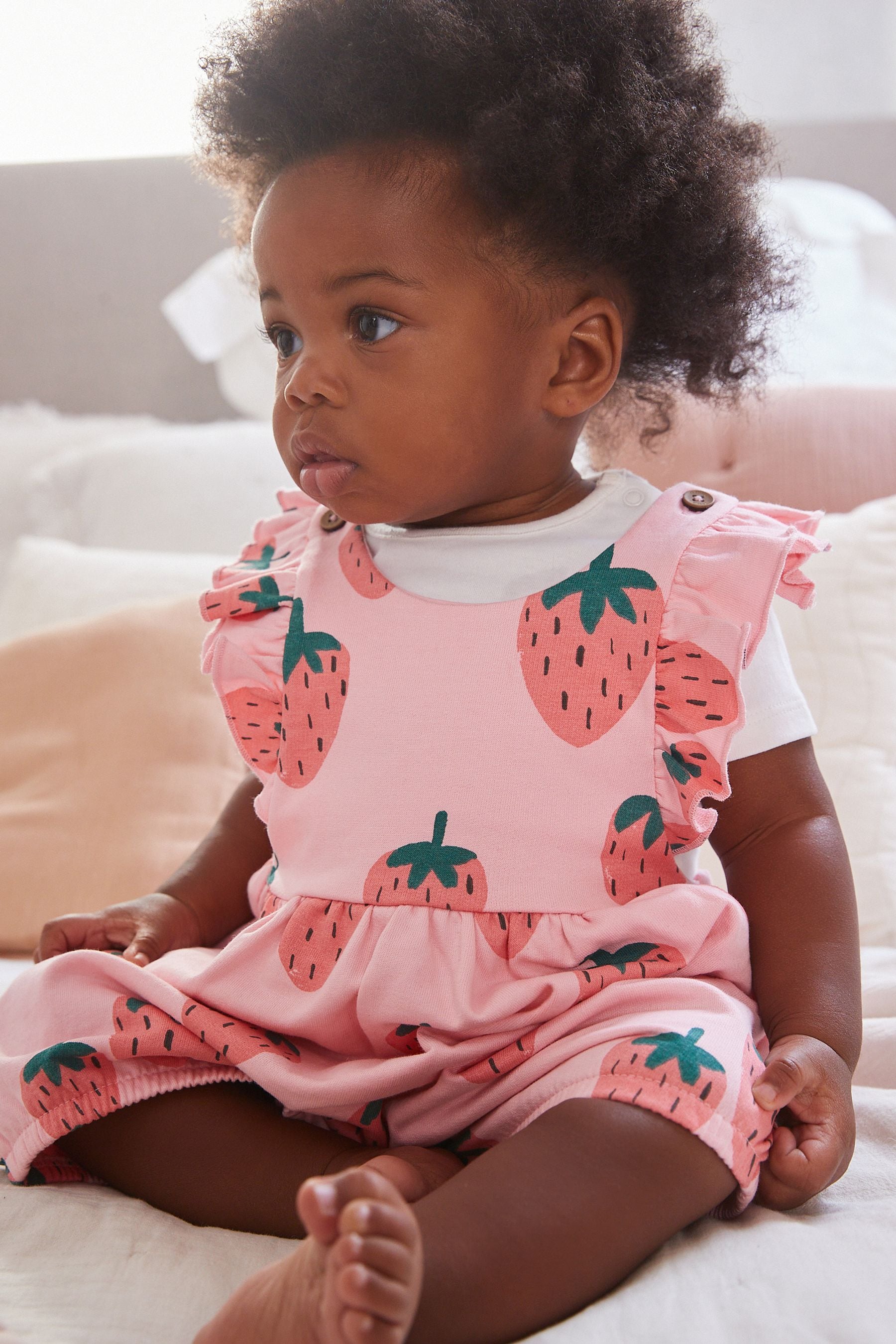 Red Strawberry Print Baby Jersey Dungarees (0mths-2yrs)