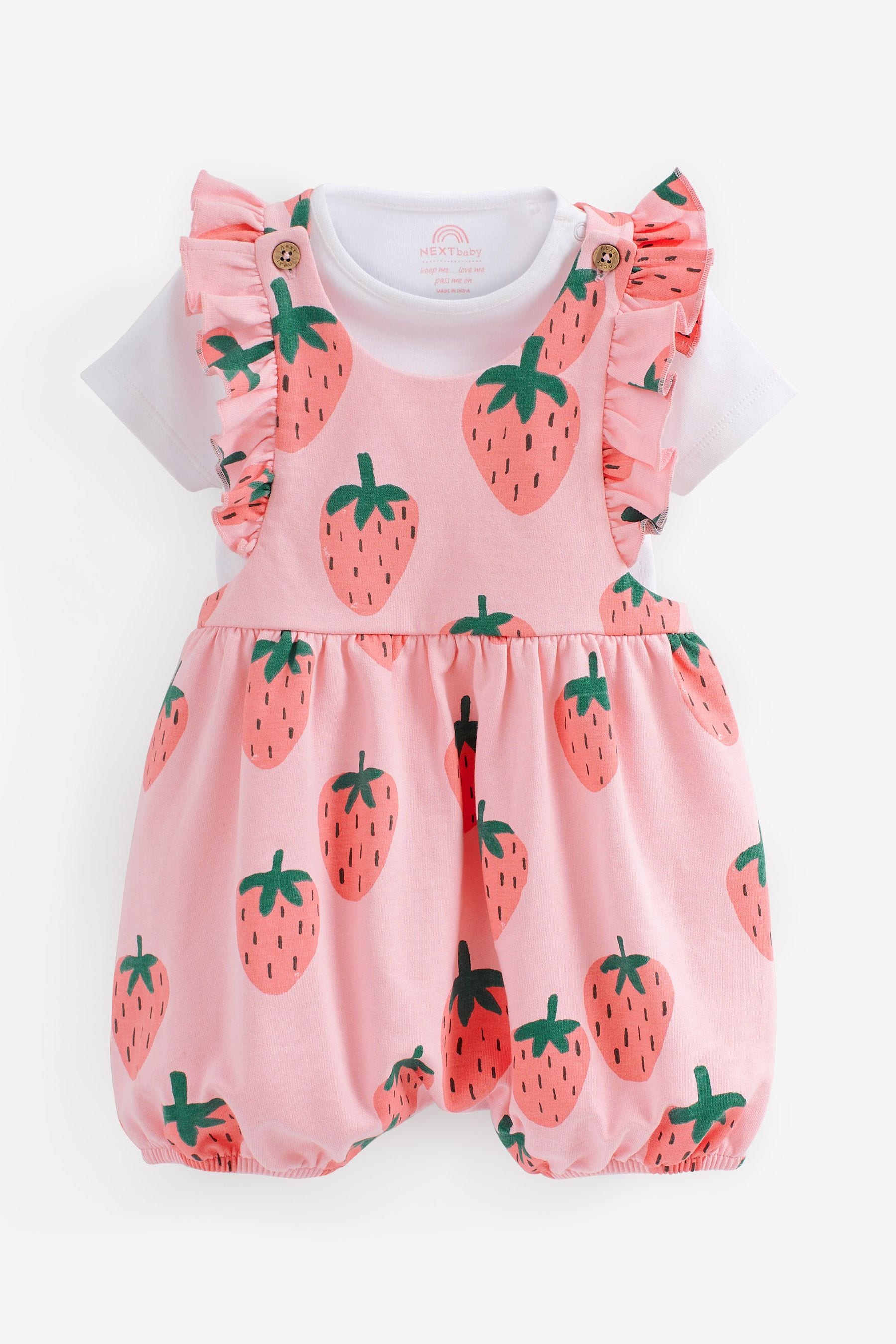 Red Strawberry Print Baby Jersey Dungarees (0mths-2yrs)