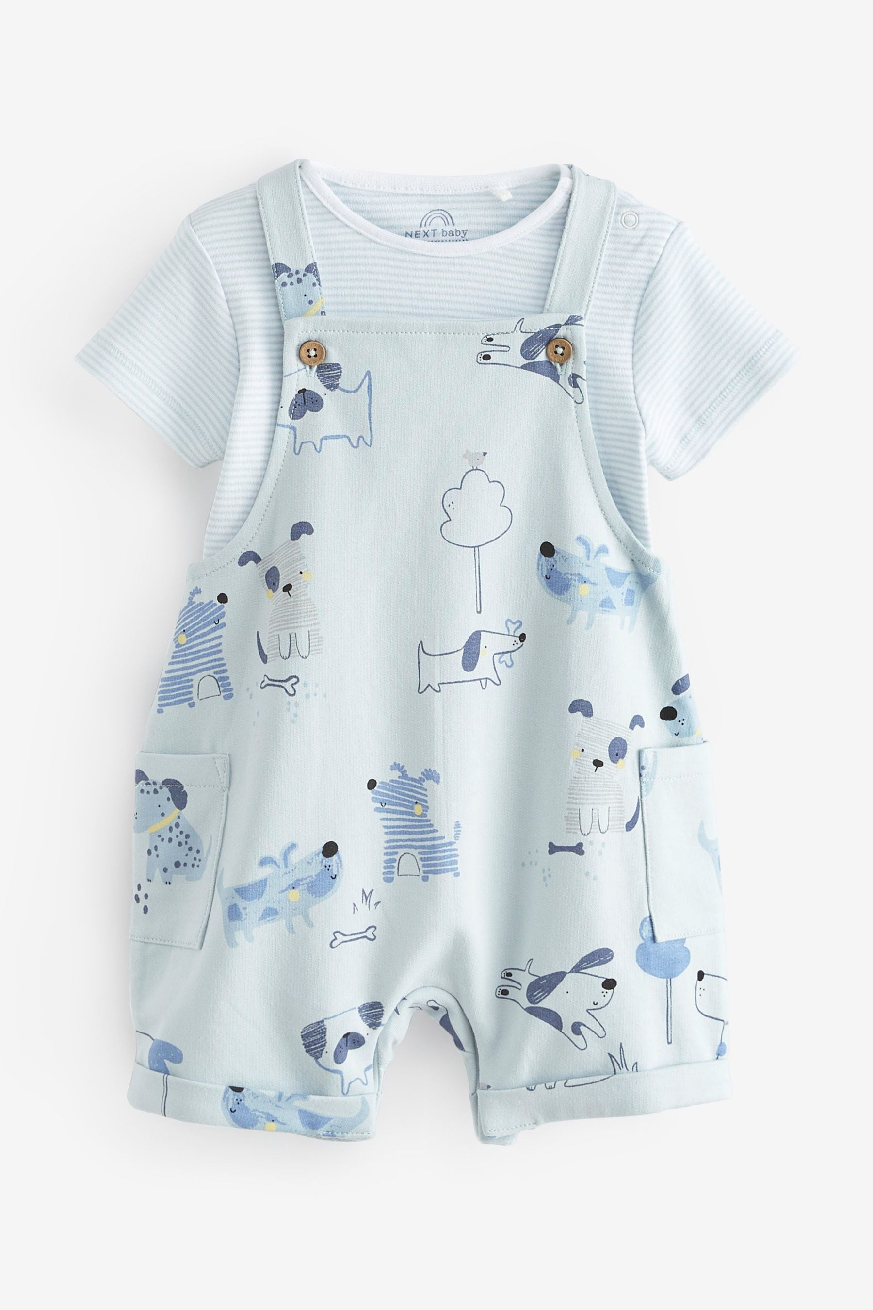 Light Blue Jersey Short Baby Dungarees And Bodysuit (0mths-3yrs)